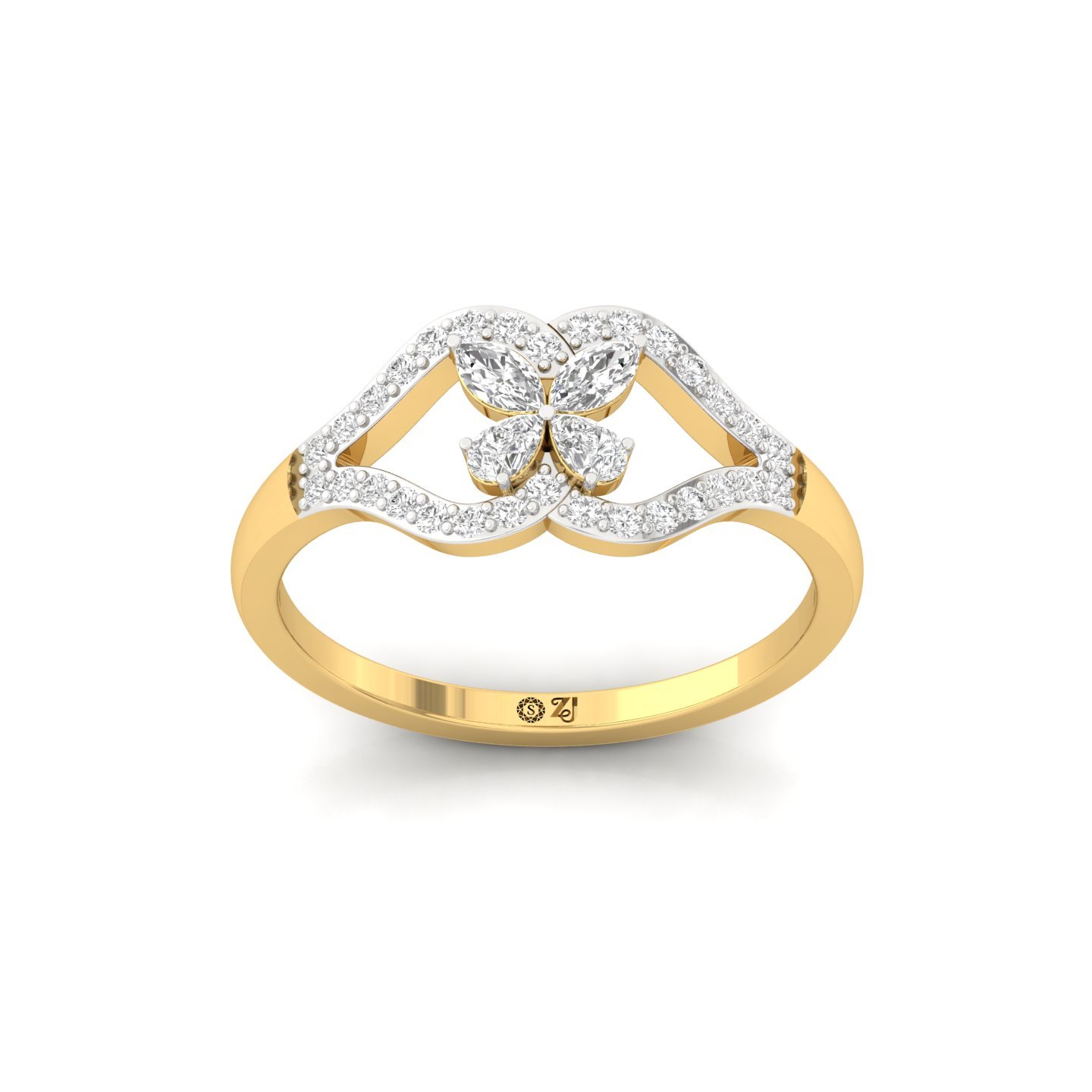 Floral Marquise & Pear Diamond Cluster Ring | Lab Grown Diamonds | 925 Silver | 10K | 14K | 18K - Gold Main View