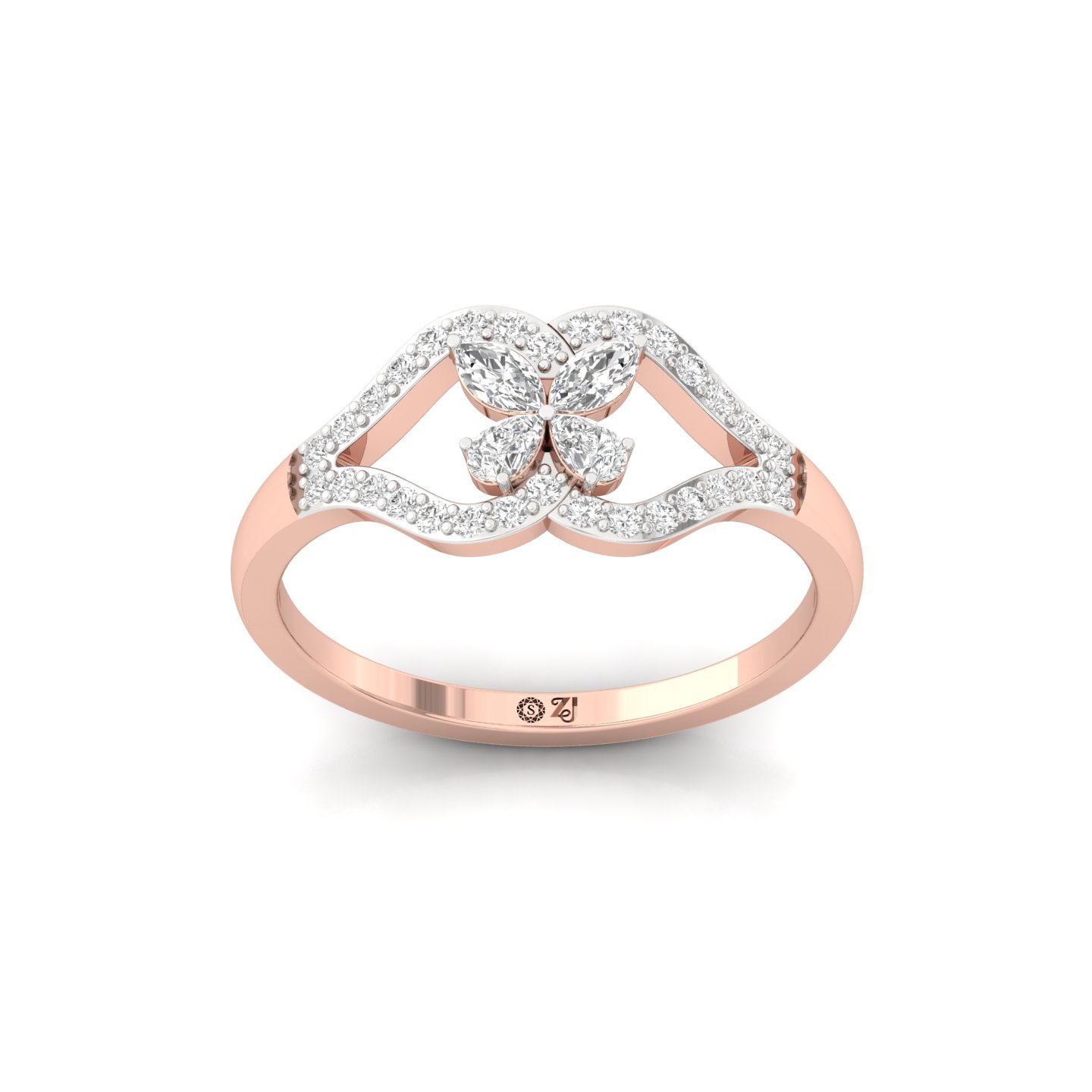 Floral Marquise & Pear Diamond Cluster Ring | Lab Grown Diamonds | 925 Silver | 10K | 14K | 18K - Rose Gold Main View