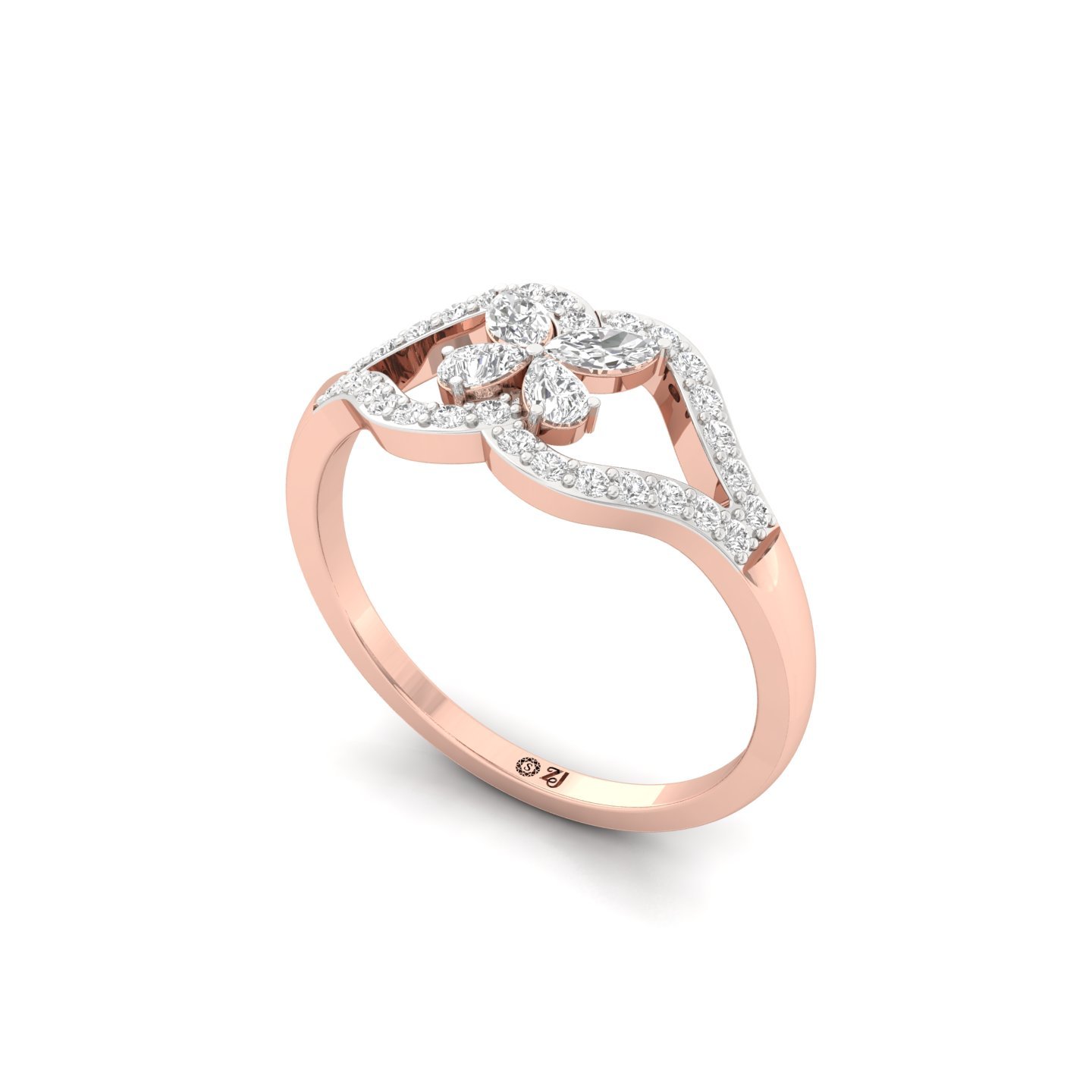 Floral Marquise & Pear Diamond Cluster Ring | Lab Grown Diamonds | 925 Silver | 10K | 14K | 18K - View 2