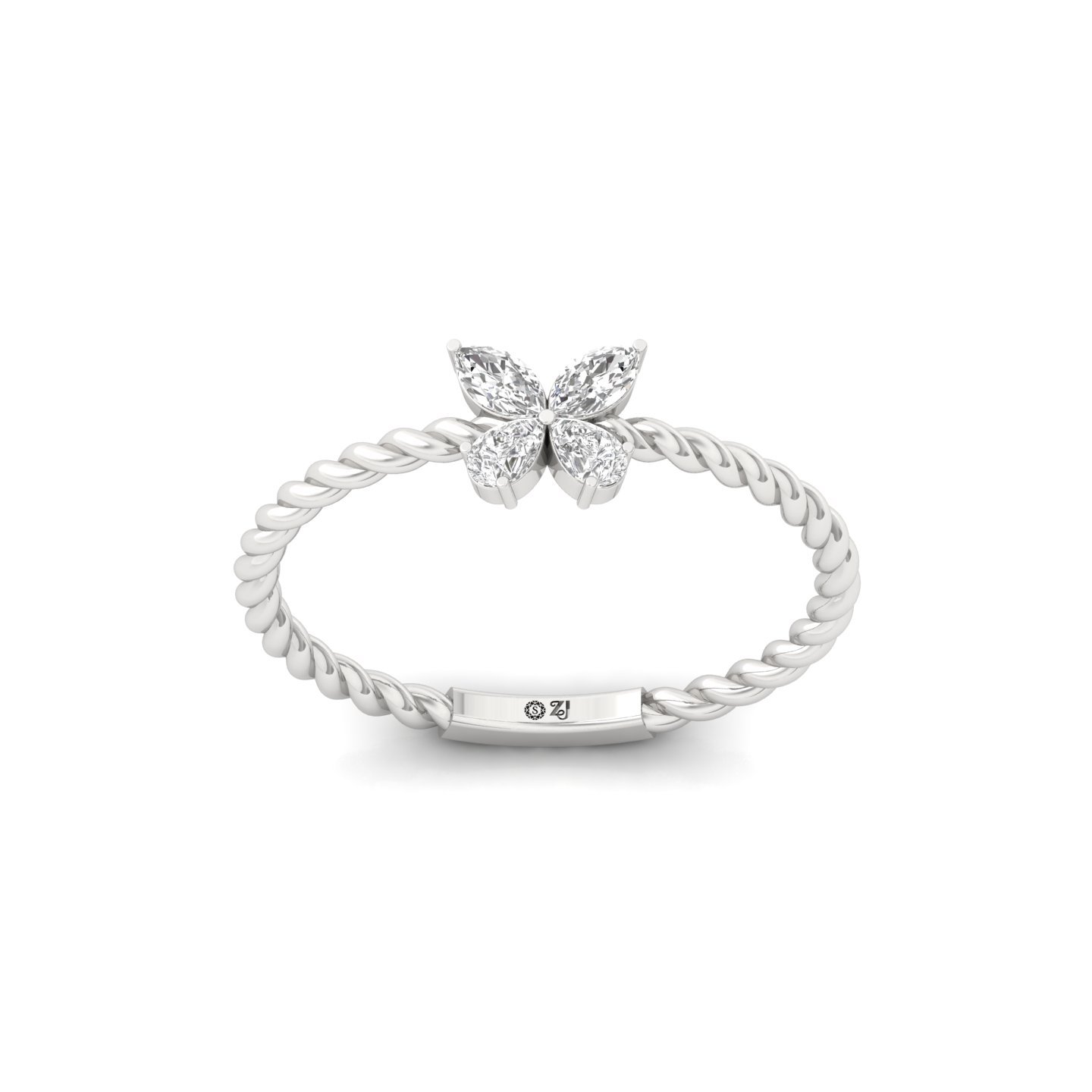 Twisted Rope Floral Diamond Ring | Marquise & Pear Cut Diamonds | Lab Grown Diamond | 925 Silver | 10K | 14K | 18K - Main View