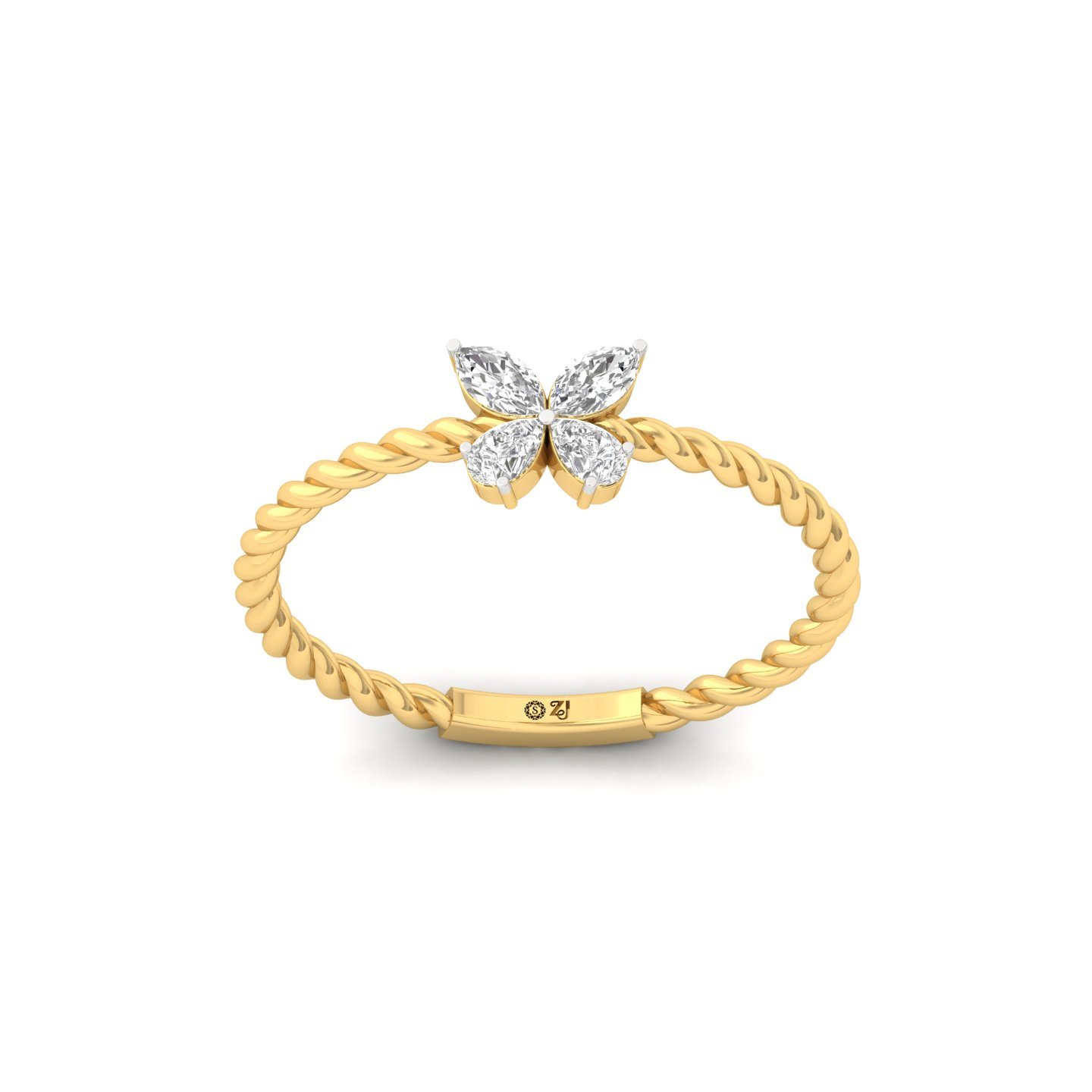 Twisted Rope Floral Diamond Ring | Marquise & Pear Cut Diamonds | Lab Grown Diamond | 925 Silver | 10K | 14K | 18K - Gold Main View