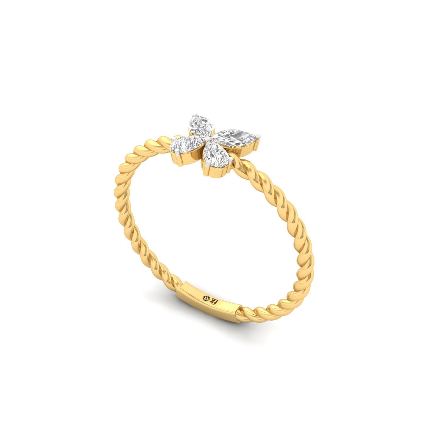 Twisted Rope Floral Diamond Ring | Marquise & Pear Cut Diamonds | Lab Grown Diamond | 925 Silver | 10K | 14K | 18K - View 2