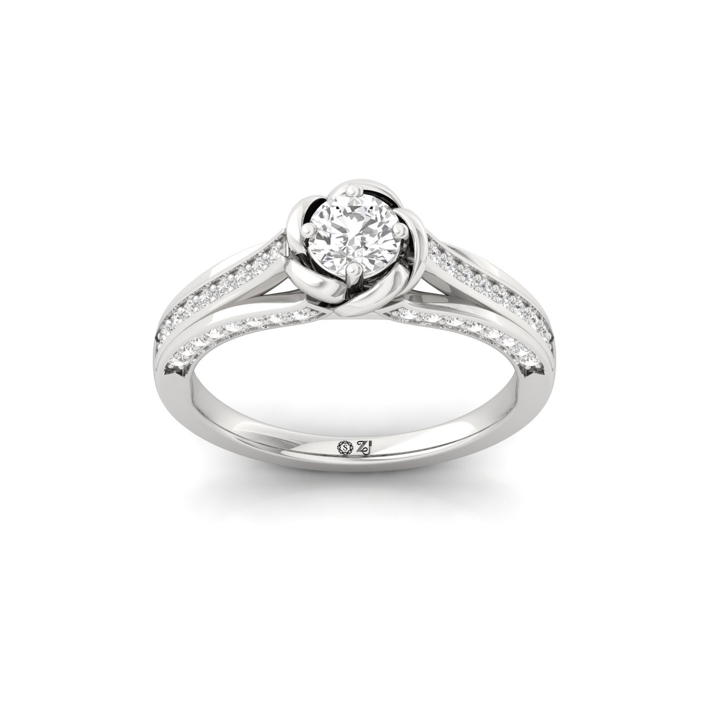 Rose Inspired Diamond Engagement Ring | Lab Grown Diamond | Floral Solitaire | 925 Silver | 10K | 14K | 18K - Main View
