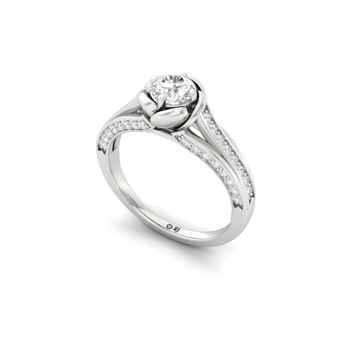Rose Inspired Diamond Engagement Ring | Lab Grown Diamond | Floral Solitaire | 925 Silver | 10K | 14K | 18K - View 2