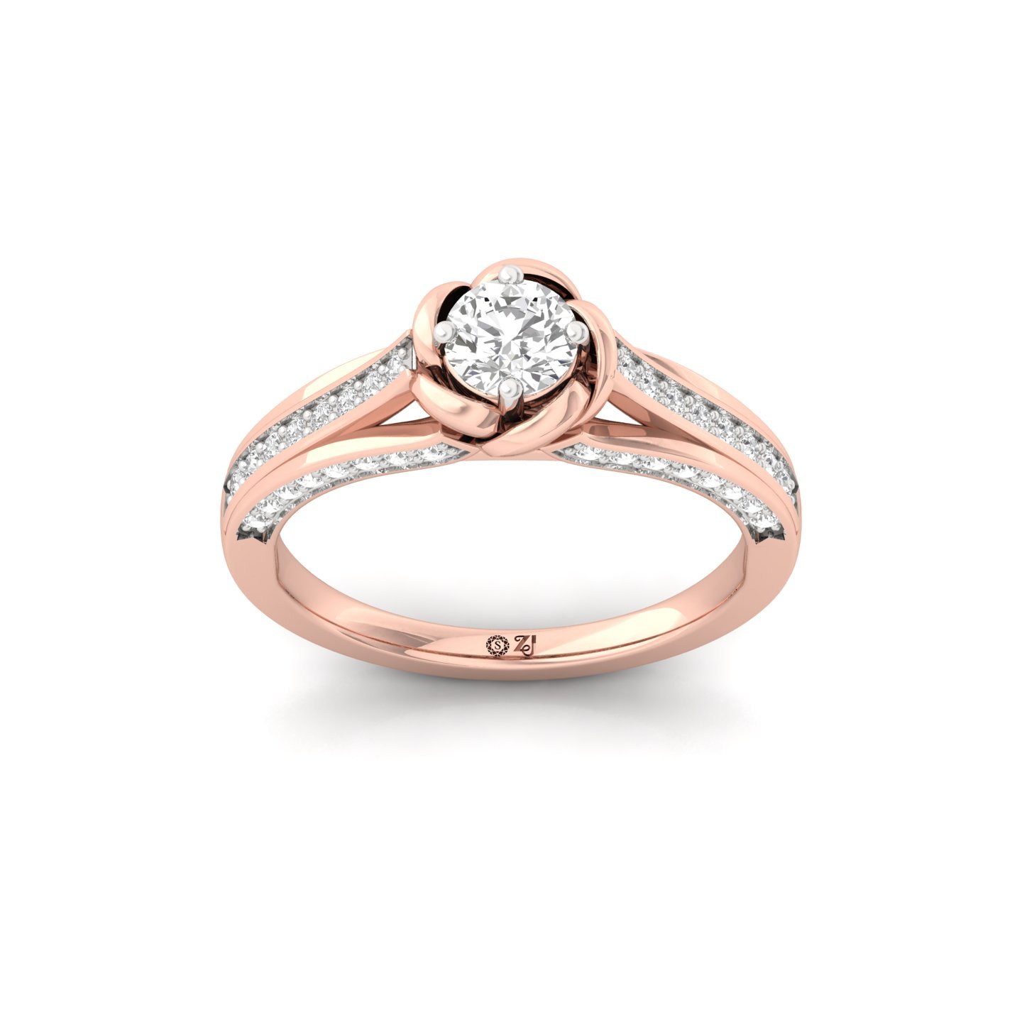 Rose Inspired Diamond Engagement Ring | Lab Grown Diamond | Floral Solitaire | 925 Silver | 10K | 14K | 18K - Rose Gold Main View