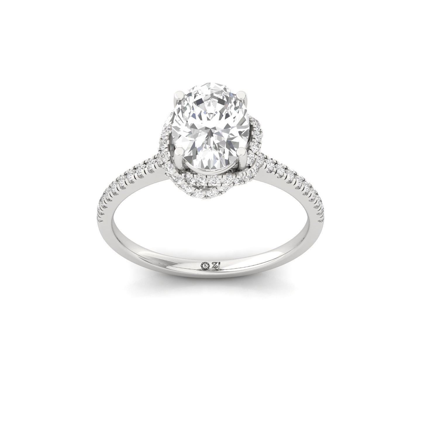 Oval Cut Diamond Halo Engagement Ring | Lab Grown Diamond | Elegant Pave Band | 925 Silver | 10K | 14K | 18K - Main View