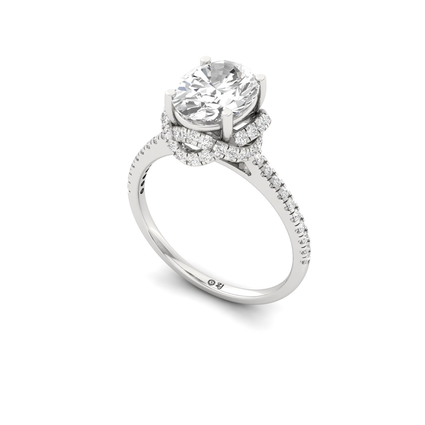 Oval Cut Diamond Halo Engagement Ring | Lab Grown Diamond | Elegant Pave Band | 925 Silver | 10K | 14K | 18K - View 2