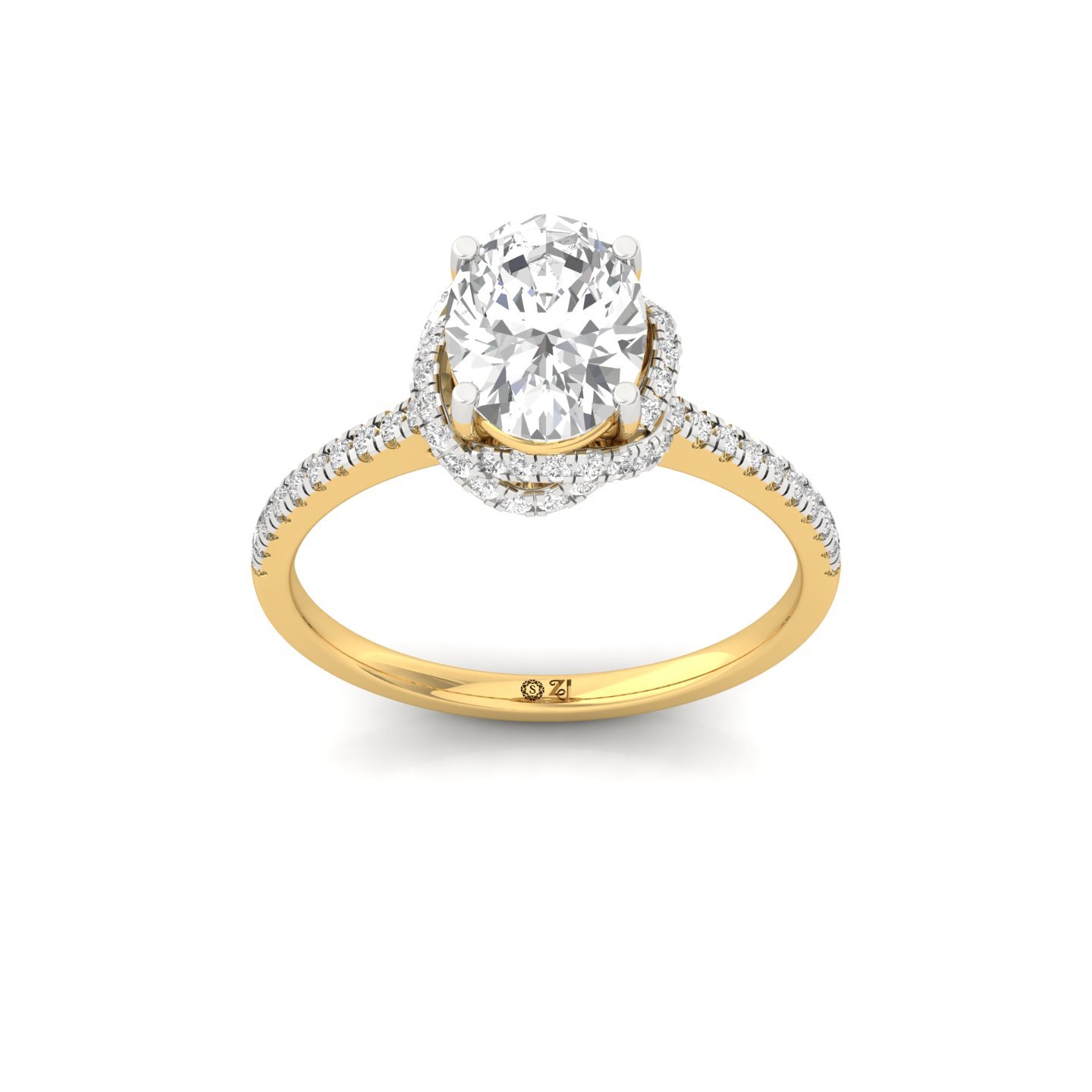 Oval Cut Diamond Halo Engagement Ring | Lab Grown Diamond | Elegant Pave Band | 925 Silver | 10K | 14K | 18K - Gold Main View