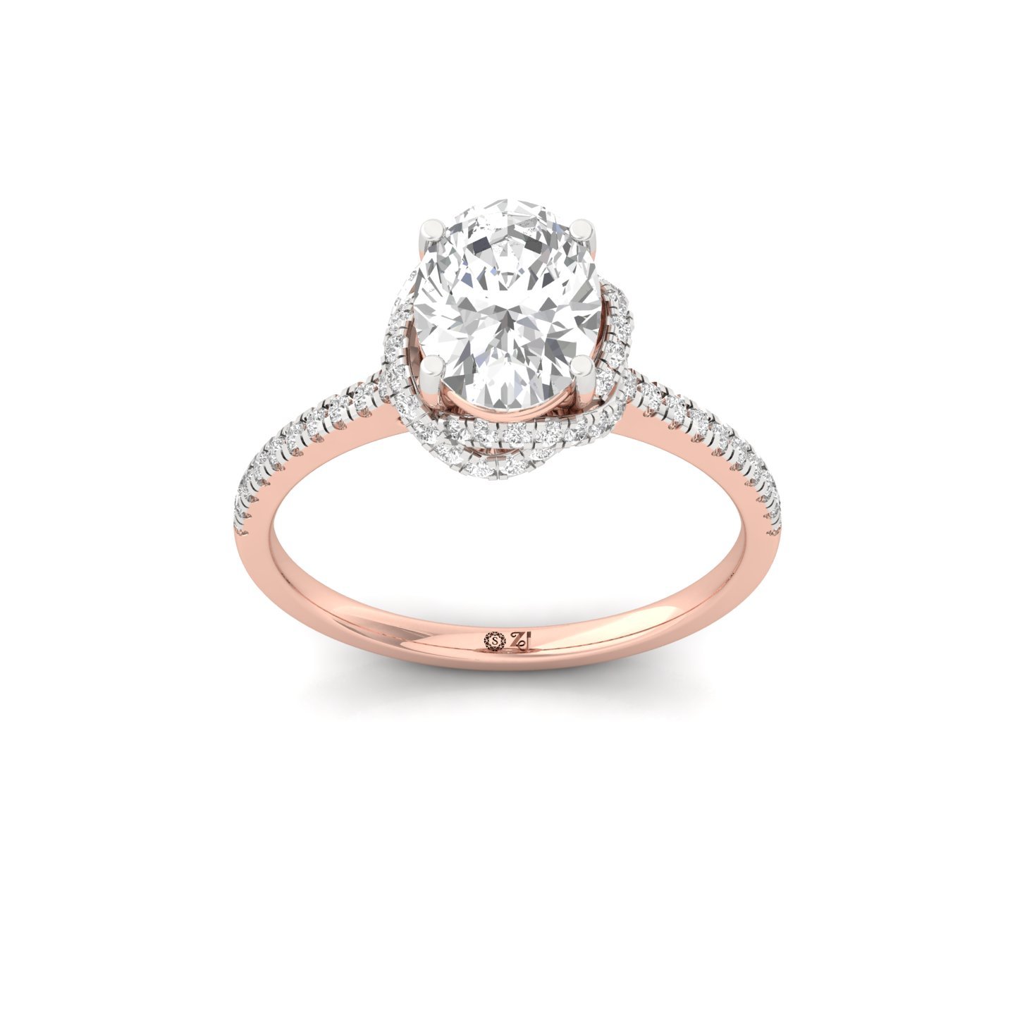 Oval Cut Diamond Halo Engagement Ring | Lab Grown Diamond | Elegant Pave Band | 925 Silver | 10K | 14K | 18K - Rose Gold Main View