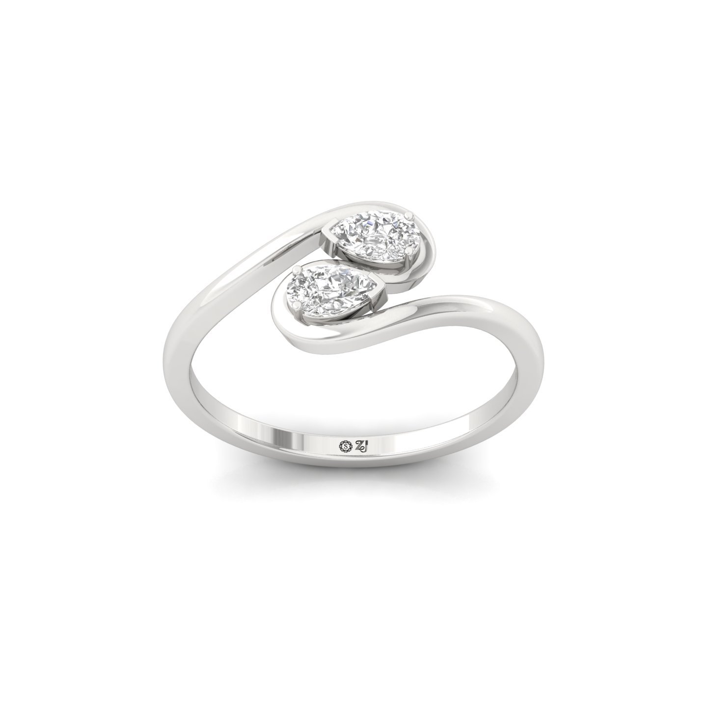 Pear Cut Two Stone Diamond Ring | Open Wrap Design | Lab Grown Diamond | 925 Silver | 10K | 14K | 18K - Main View