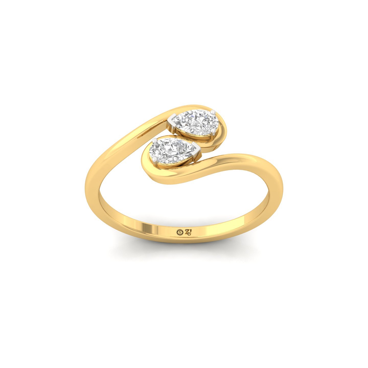 Pear Cut Two Stone Diamond Ring | Open Wrap Design | Lab Grown Diamond | 925 Silver | 10K | 14K | 18K - Gold Main View