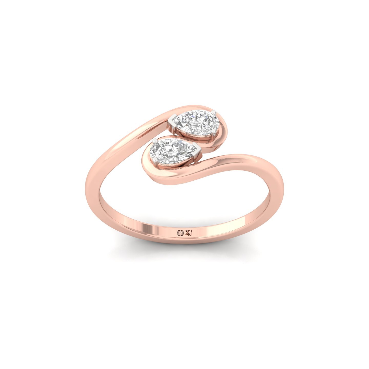 Pear Cut Two Stone Diamond Ring | Open Wrap Design | Lab Grown Diamond | 925 Silver | 10K | 14K | 18K - Rose Gold Main View