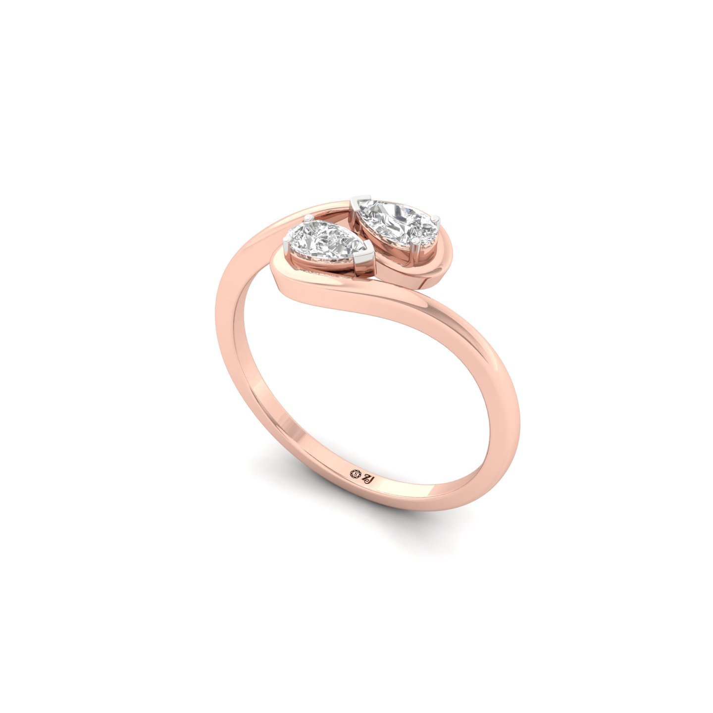 Pear Cut Two Stone Diamond Ring | Open Wrap Design | Lab Grown Diamond | 925 Silver | 10K | 14K | 18K - View 2