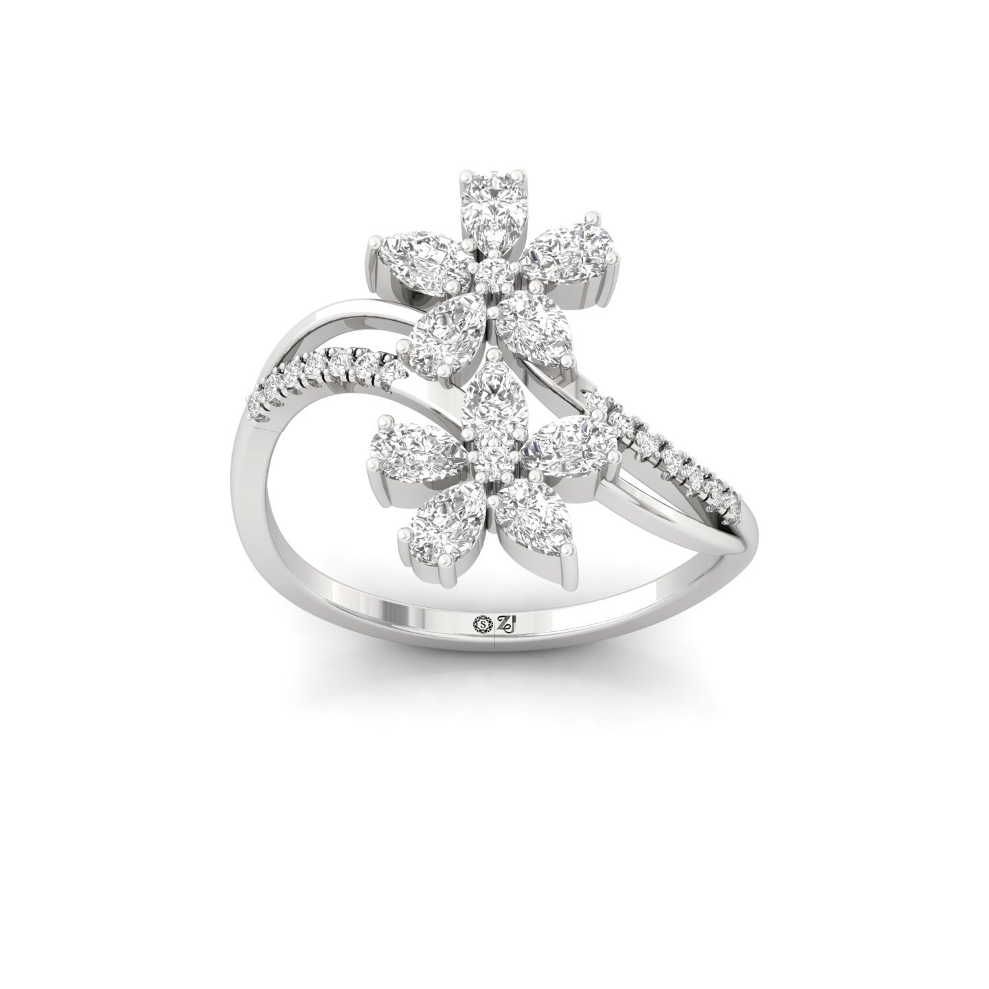 Floral Diamond Statement Ring | Pear Cut Cluster | Lab Grown Diamond | 925 Silver | 10K | 14K | 18K - Main View