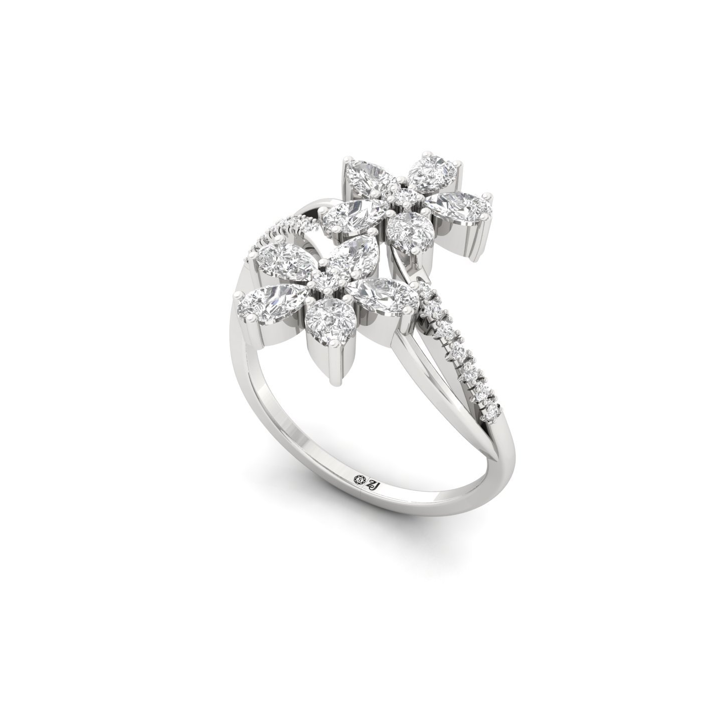 Floral Diamond Statement Ring | Pear Cut Cluster | Lab Grown Diamond | 925 Silver | 10K | 14K | 18K - View 2