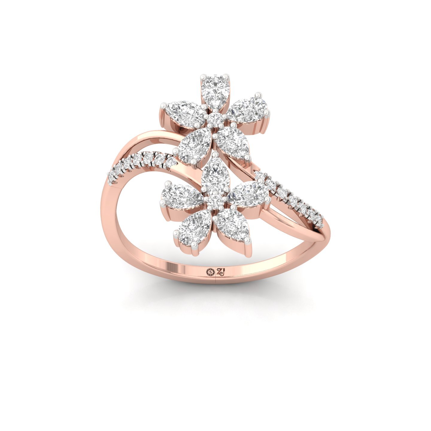 Floral Diamond Statement Ring | Pear Cut Cluster | Lab Grown Diamond | 925 Silver | 10K | 14K | 18K - Rose Gold Main View