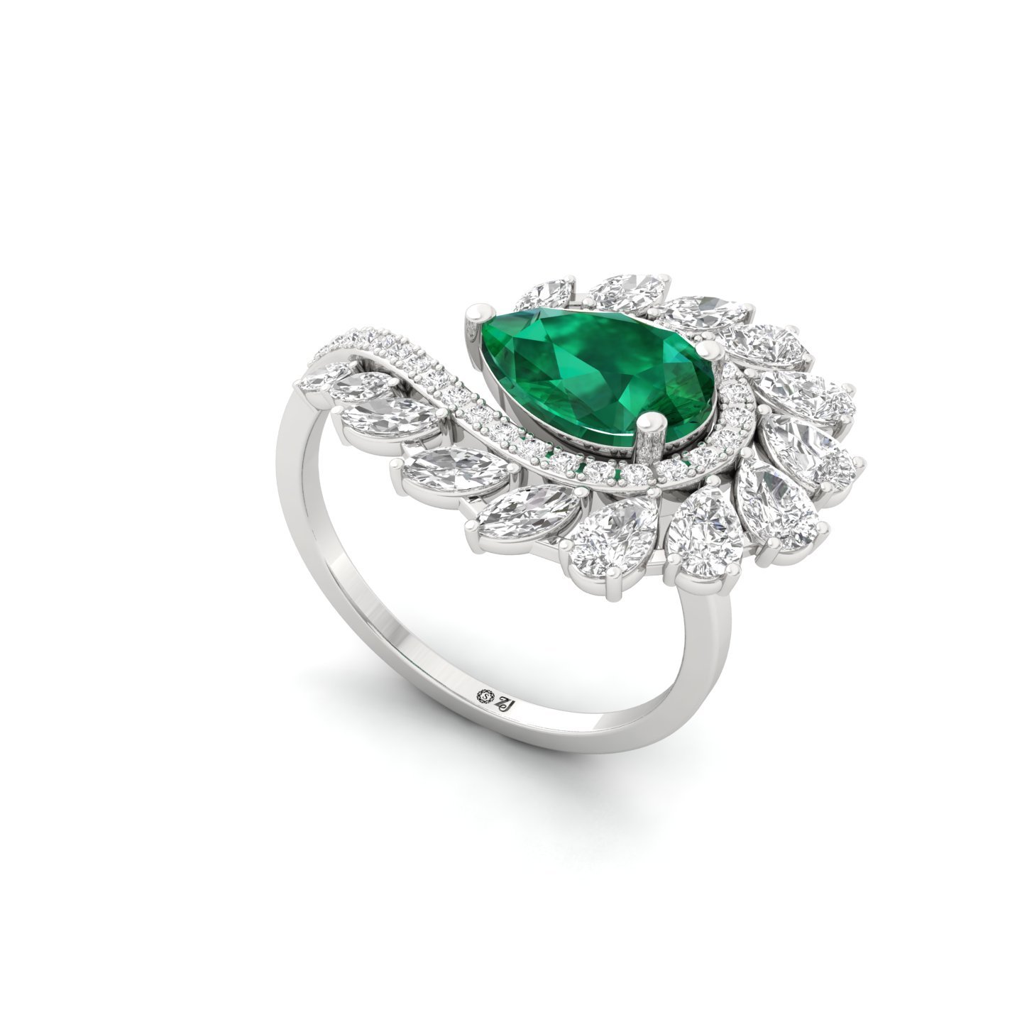 Peacock Feather Diamond Ring | Pear & Marquise Cut Cluster | Lab Grown Diamond | 925 Silver | 10K | 14K | 18K - View 2