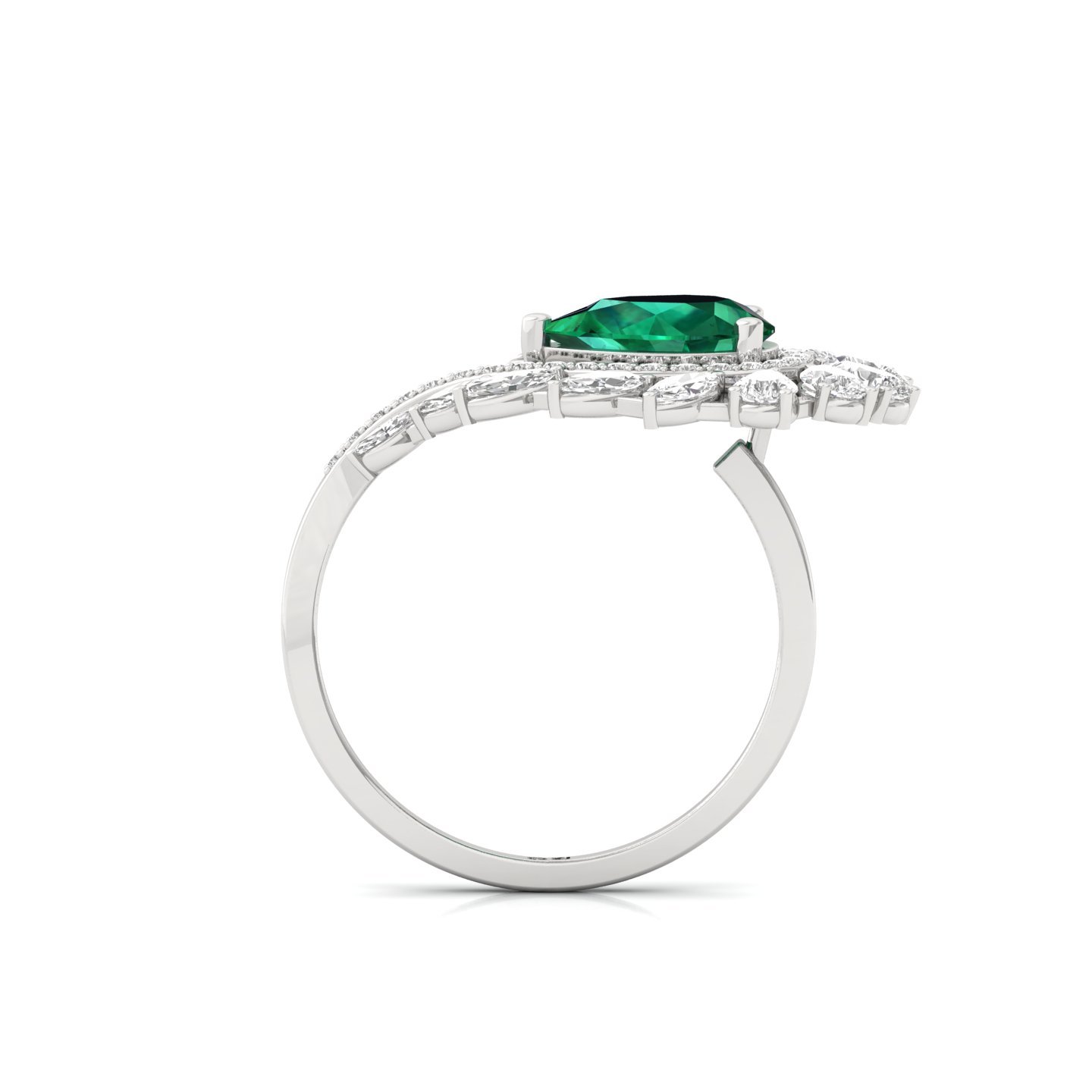 Peacock Feather Diamond Ring | Pear & Marquise Cut Cluster | Lab Grown Diamond | 925 Silver | 10K | 14K | 18K - View 3