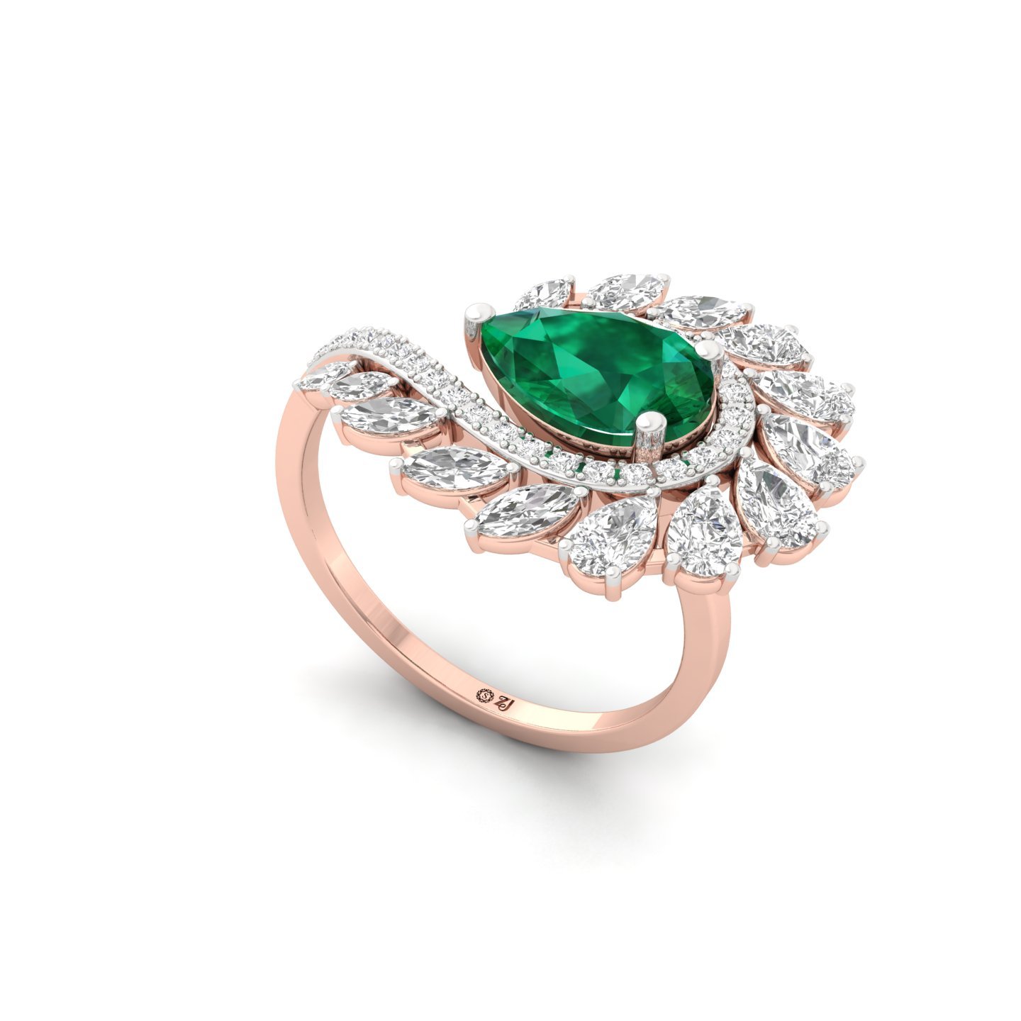 Peacock Feather Diamond Ring | Pear & Marquise Cut Cluster | Lab Grown Diamond | 925 Silver | 10K | 14K | 18K - View 2