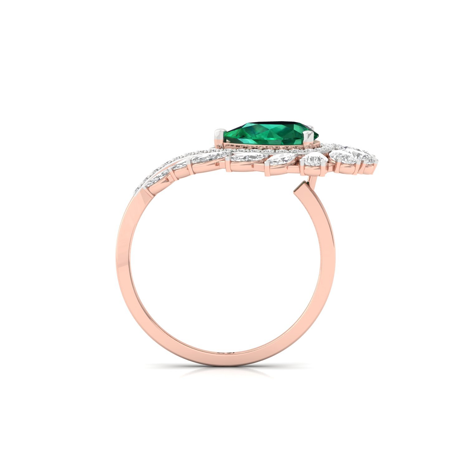 Peacock Feather Diamond Ring | Pear & Marquise Cut Cluster | Lab Grown Diamond | 925 Silver | 10K | 14K | 18K - View 3