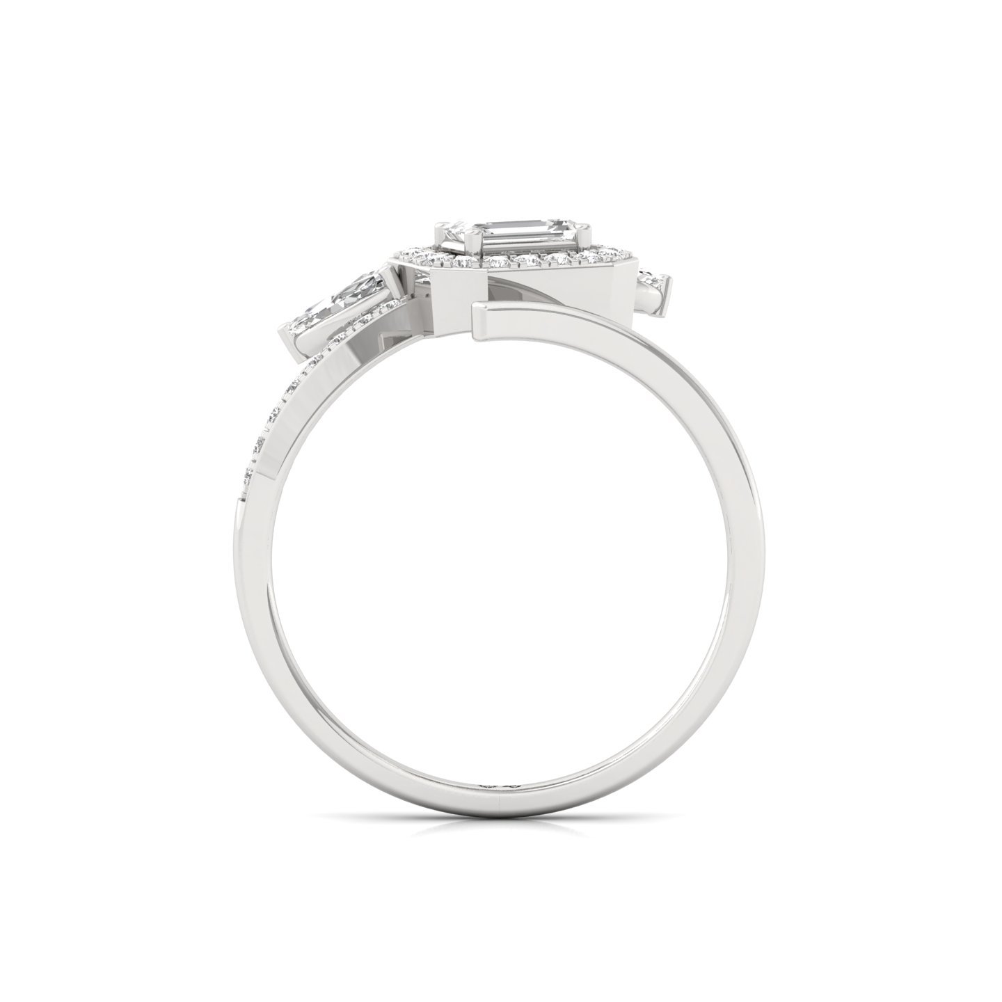 Floral Emerald-Cut Diamond Ring | Marquise & Round Halo Cluster | Lab Grown Diamond | 925 Silver | 10K | 14K | 18K - View 3