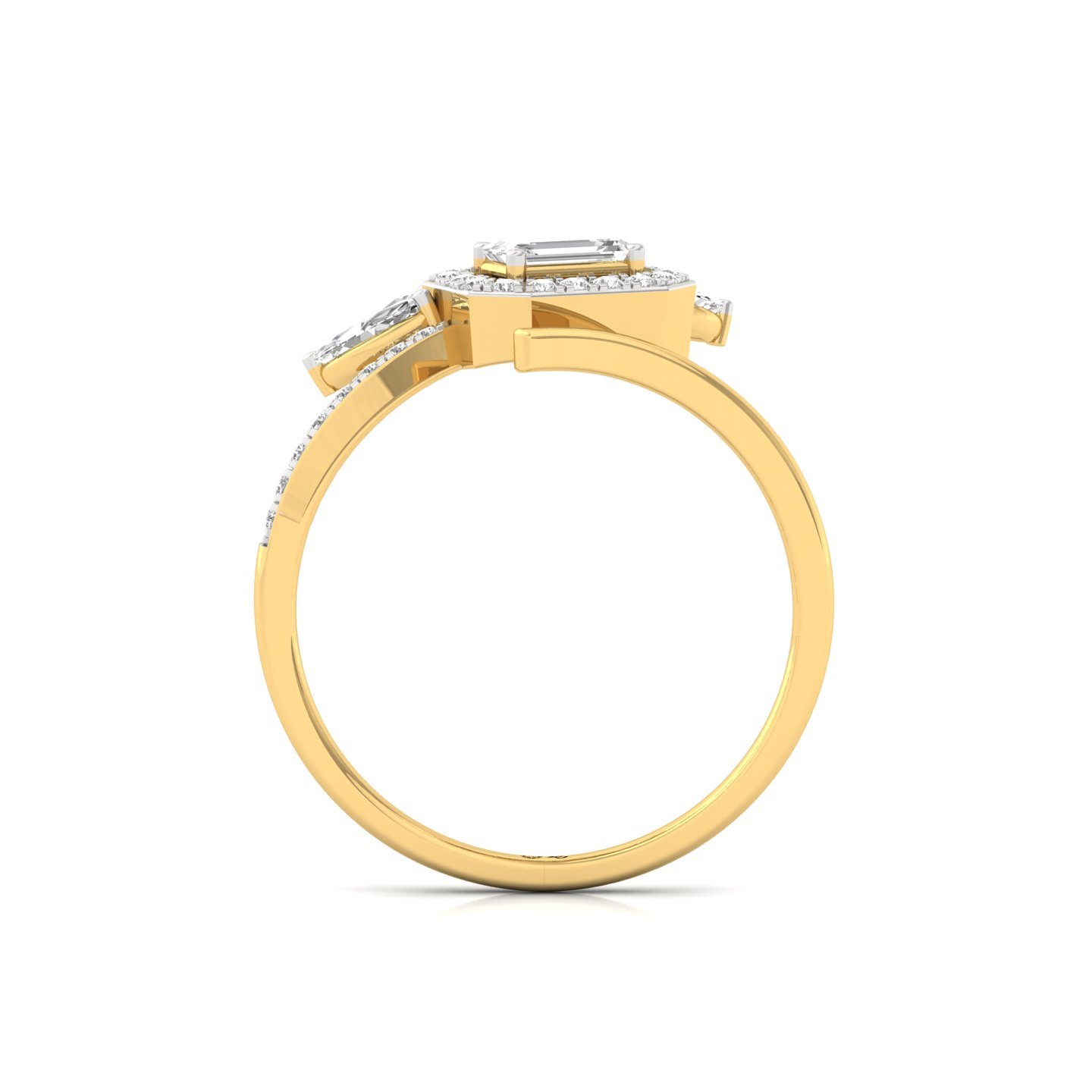 Floral Emerald-Cut Diamond Ring | Marquise & Round Halo Cluster | Lab Grown Diamond | 925 Silver | 10K | 14K | 18K - View 3