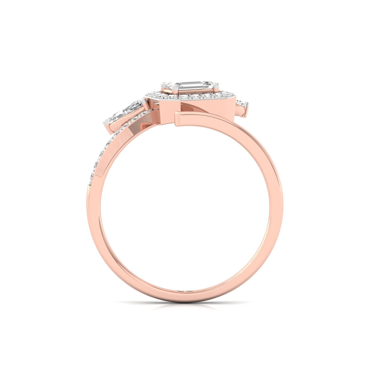 Floral Emerald-Cut Diamond Ring | Marquise & Round Halo Cluster | Lab Grown Diamond | 925 Silver | 10K | 14K | 18K - View 3