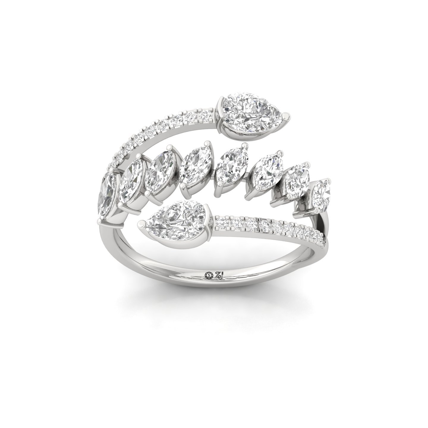 Marquise & Pear Diamond Wrap Ring | Lab Grown Cluster Design | 925 Silver | 10K | 14K | 18K - Main View