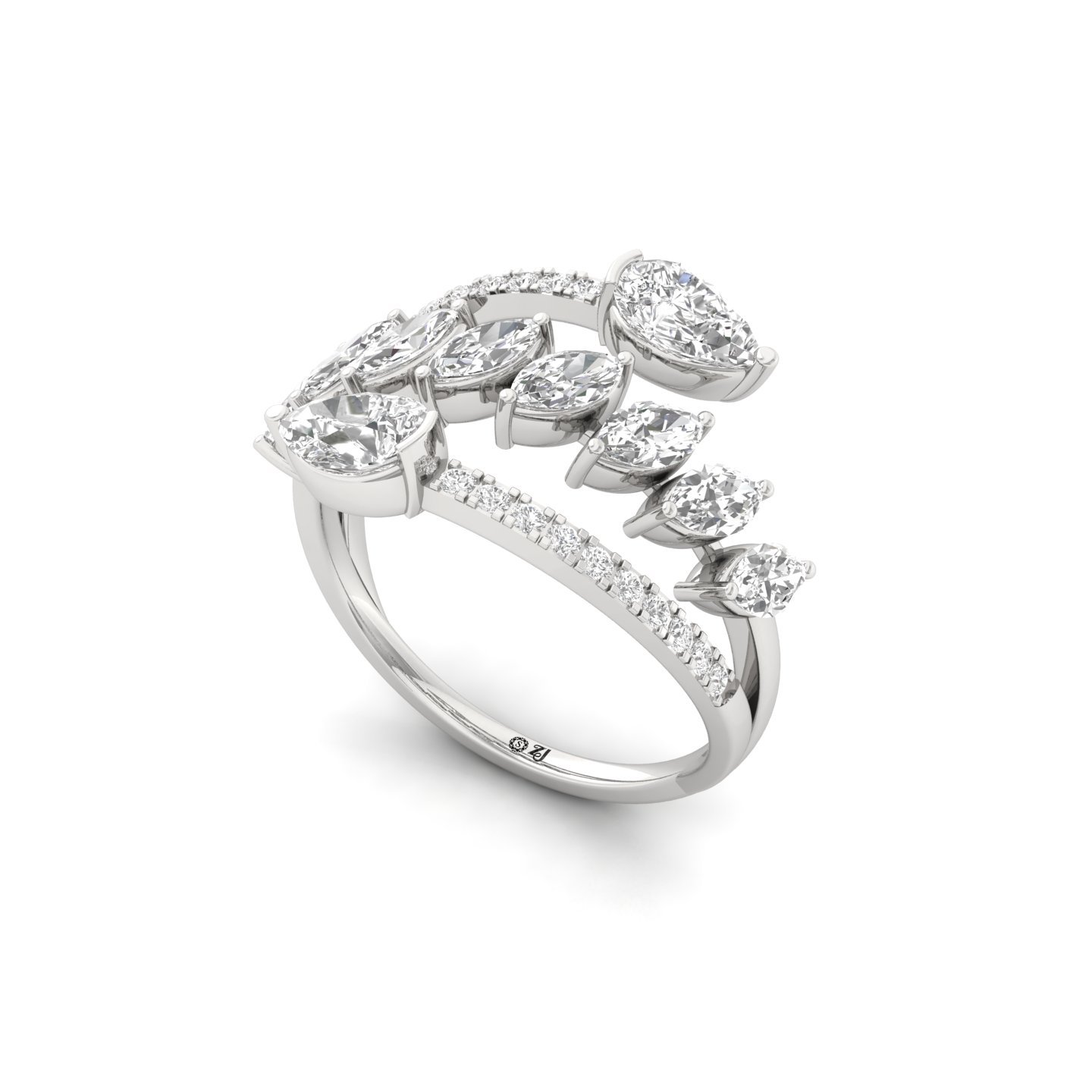 Marquise & Pear Diamond Wrap Ring | Lab Grown Cluster Design | 925 Silver | 10K | 14K | 18K - View 2