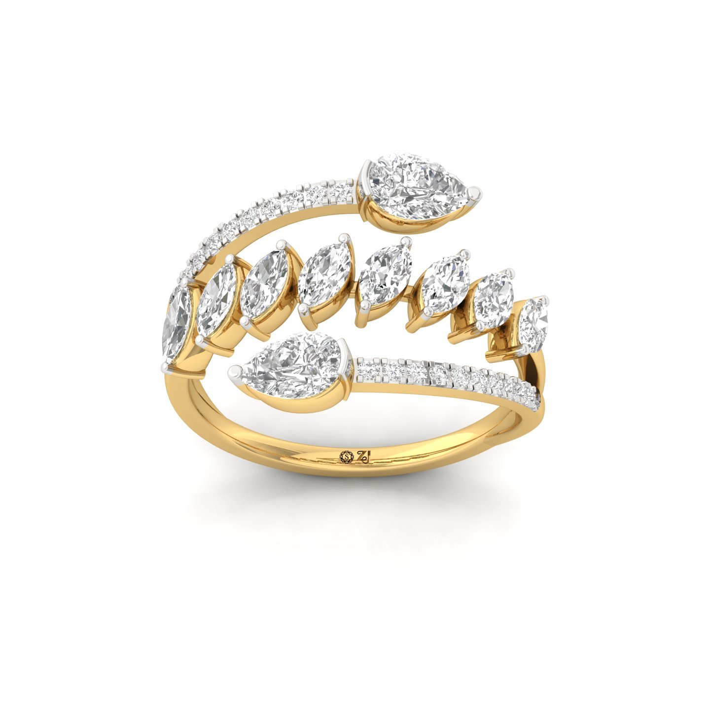 Marquise & Pear Diamond Wrap Ring | Lab Grown Cluster Design | 925 Silver | 10K | 14K | 18K - Gold Main View
