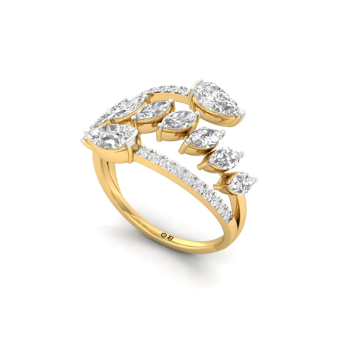 Marquise & Pear Diamond Wrap Ring | Lab Grown Cluster Design | 925 Silver | 10K | 14K | 18K - View 2