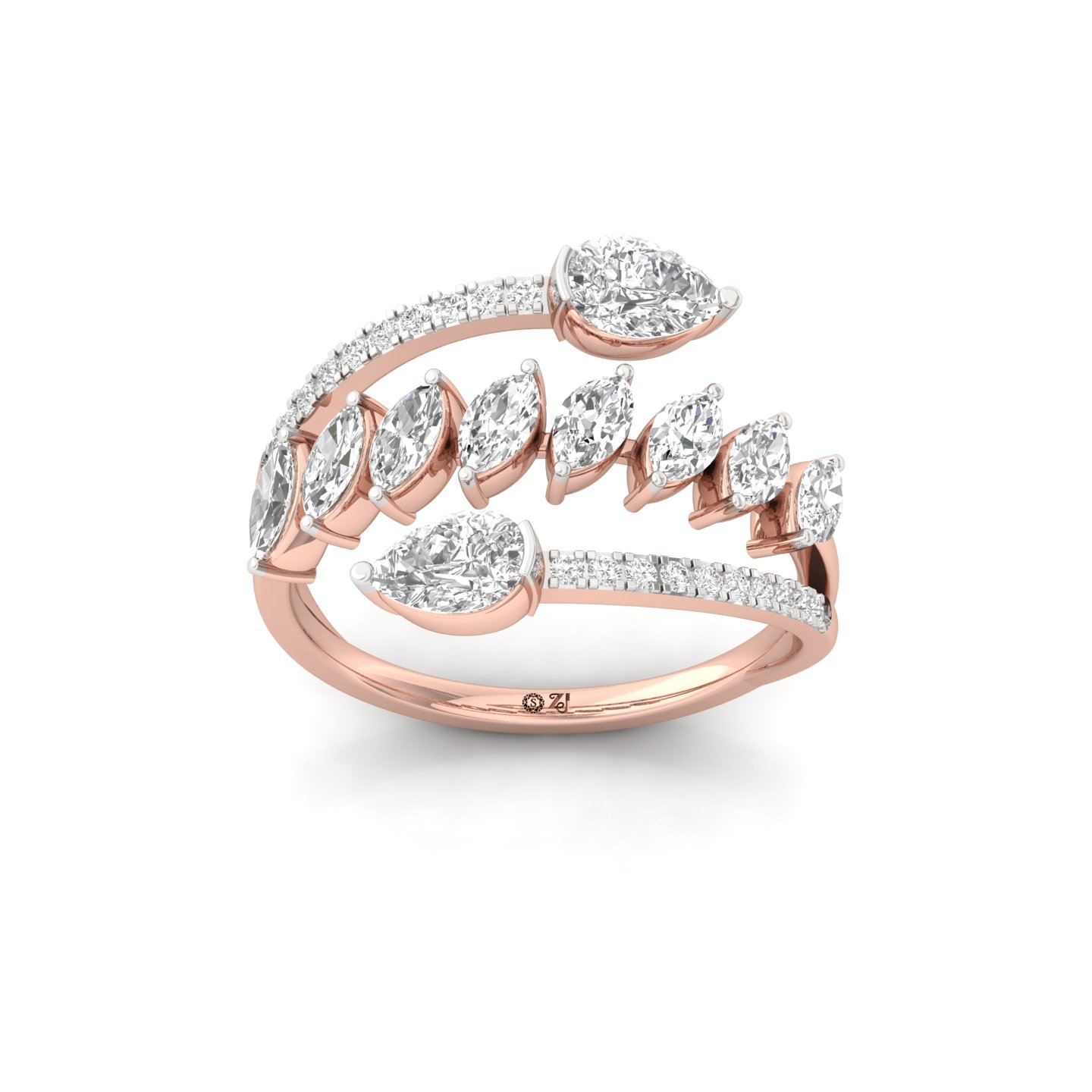 Marquise & Pear Diamond Wrap Ring | Lab Grown Cluster Design | 925 Silver | 10K | 14K | 18K - Rose Gold Main View