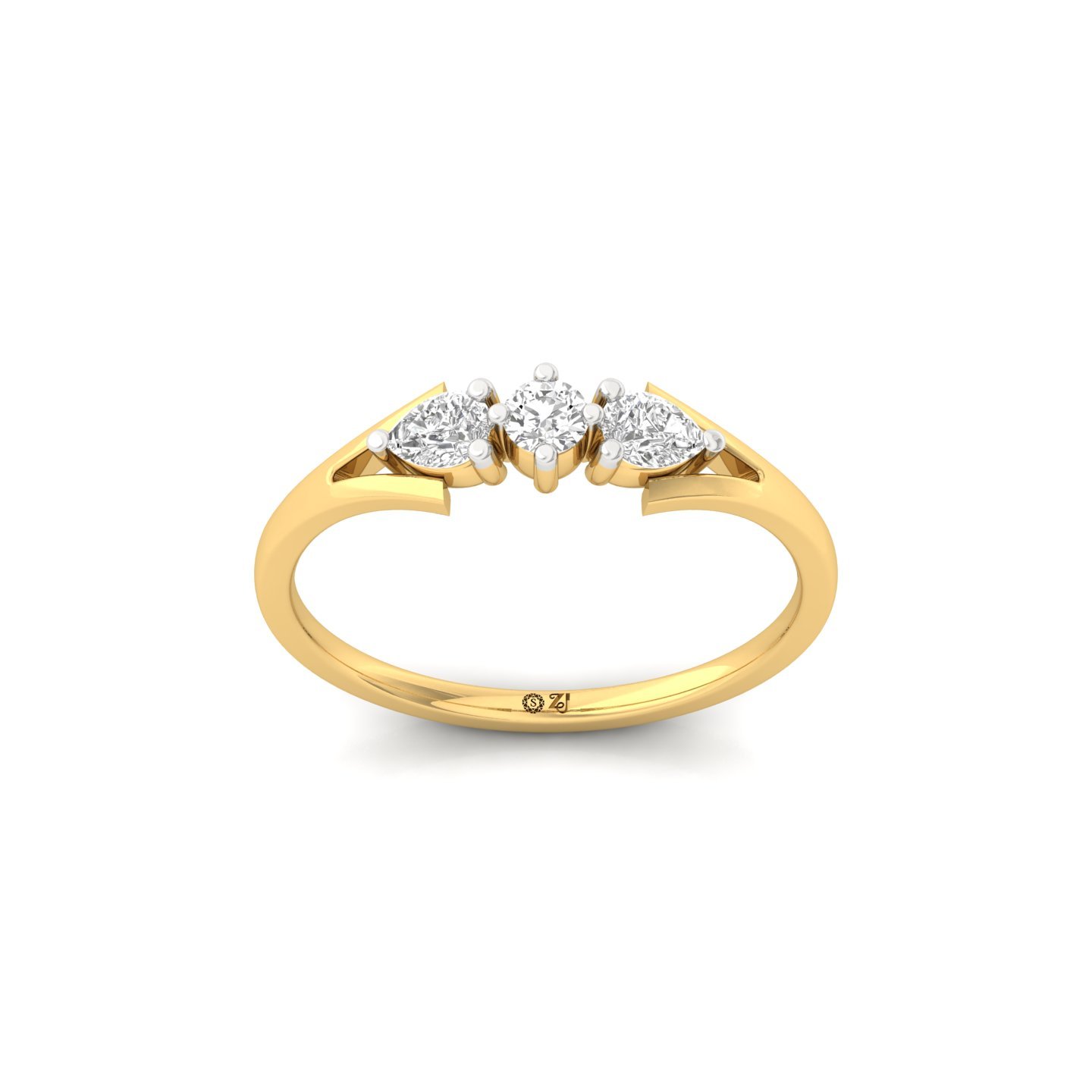 Three Stone Lab Grown Diamond Ring | Pear & Round Cut | Minimalist Engagement Ring - Gold Main View