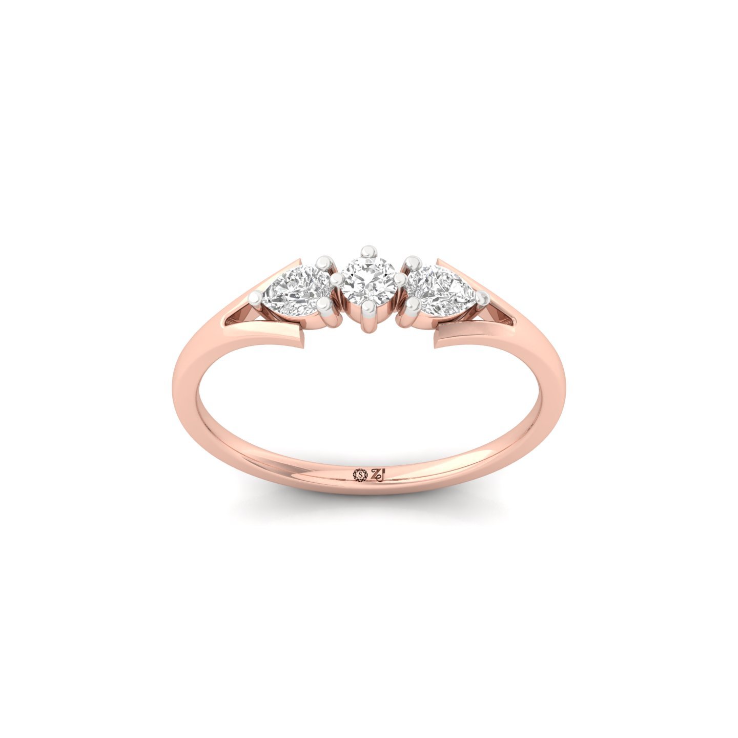 Three Stone Lab Grown Diamond Ring | Pear & Round Cut | Minimalist Engagement Ring - Rose Gold Main View