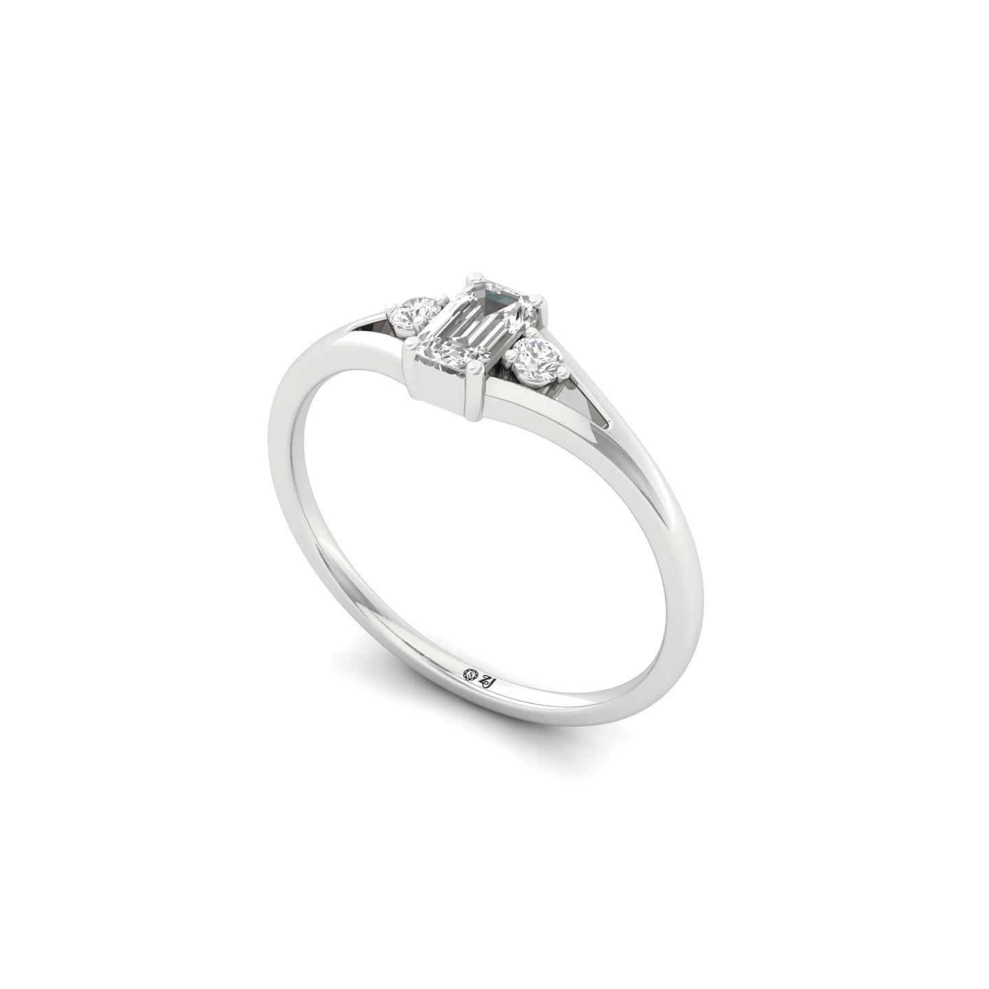 Emerald Cut Lab Grown Diamond Ring | Three Stone Split Band Ring | Minimalist Engagement Ring - View 2