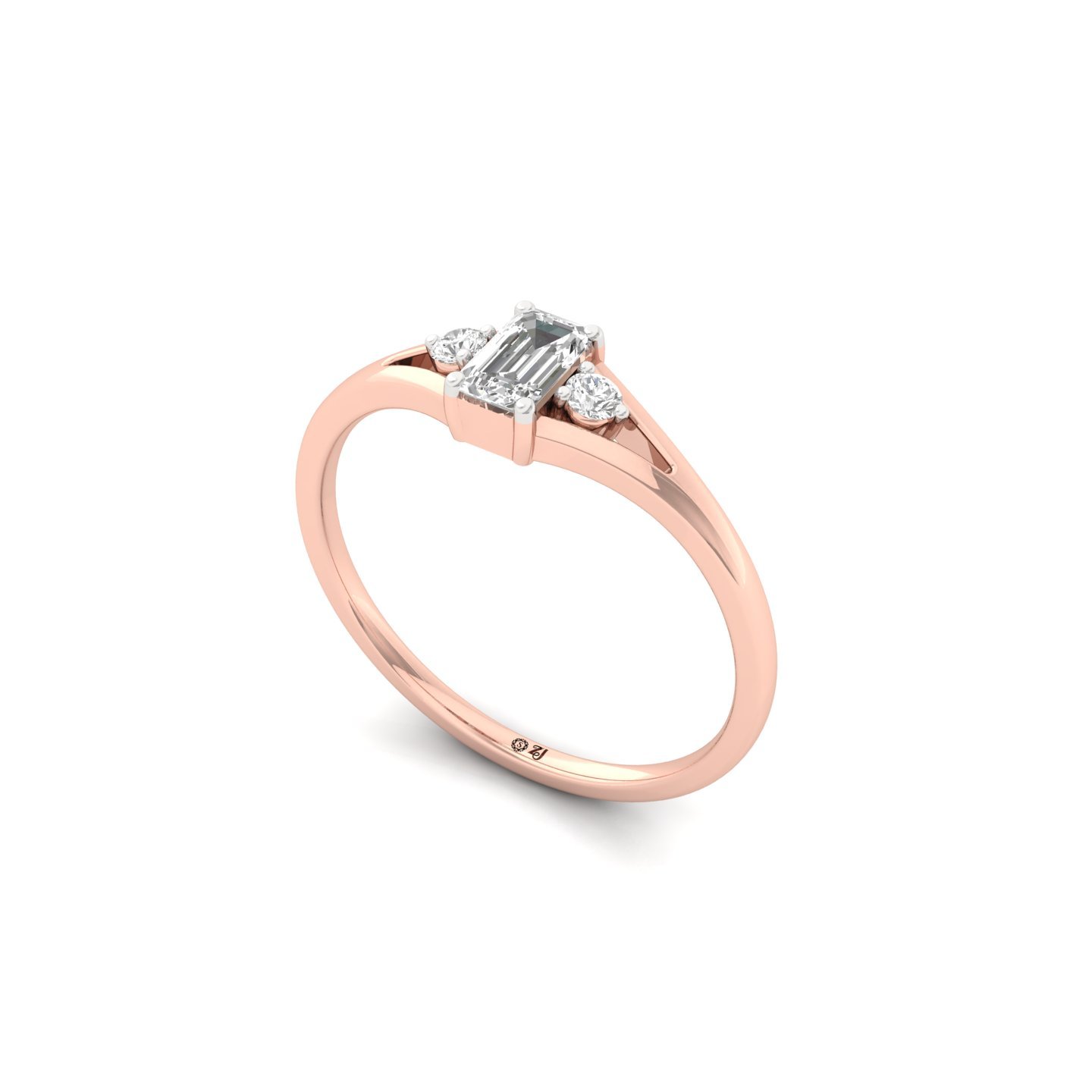 Emerald Cut Lab Grown Diamond Ring | Three Stone Split Band Ring | Minimalist Engagement Ring - View 2