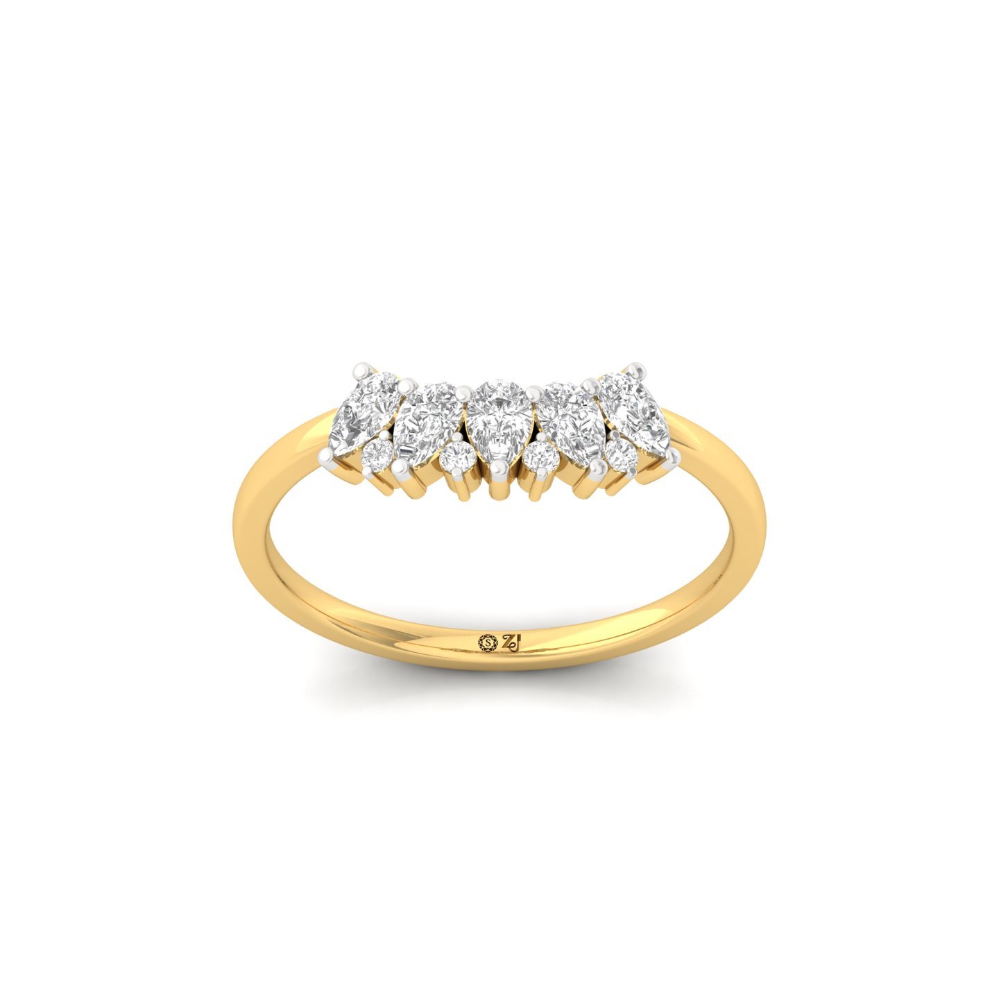 Pear Cut Lab Grown Diamond Half Eternity Ring | Dainty Wedding Band - Gold Main View