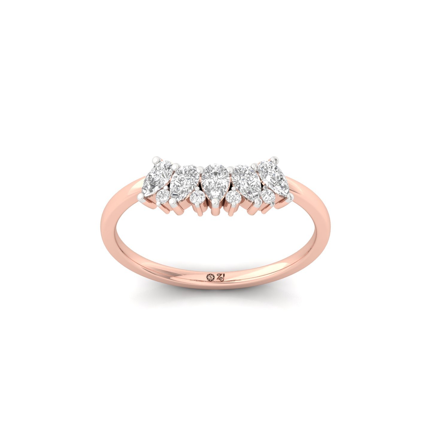 Pear Cut Lab Grown Diamond Half Eternity Ring | Dainty Wedding Band - Rose Gold Main View