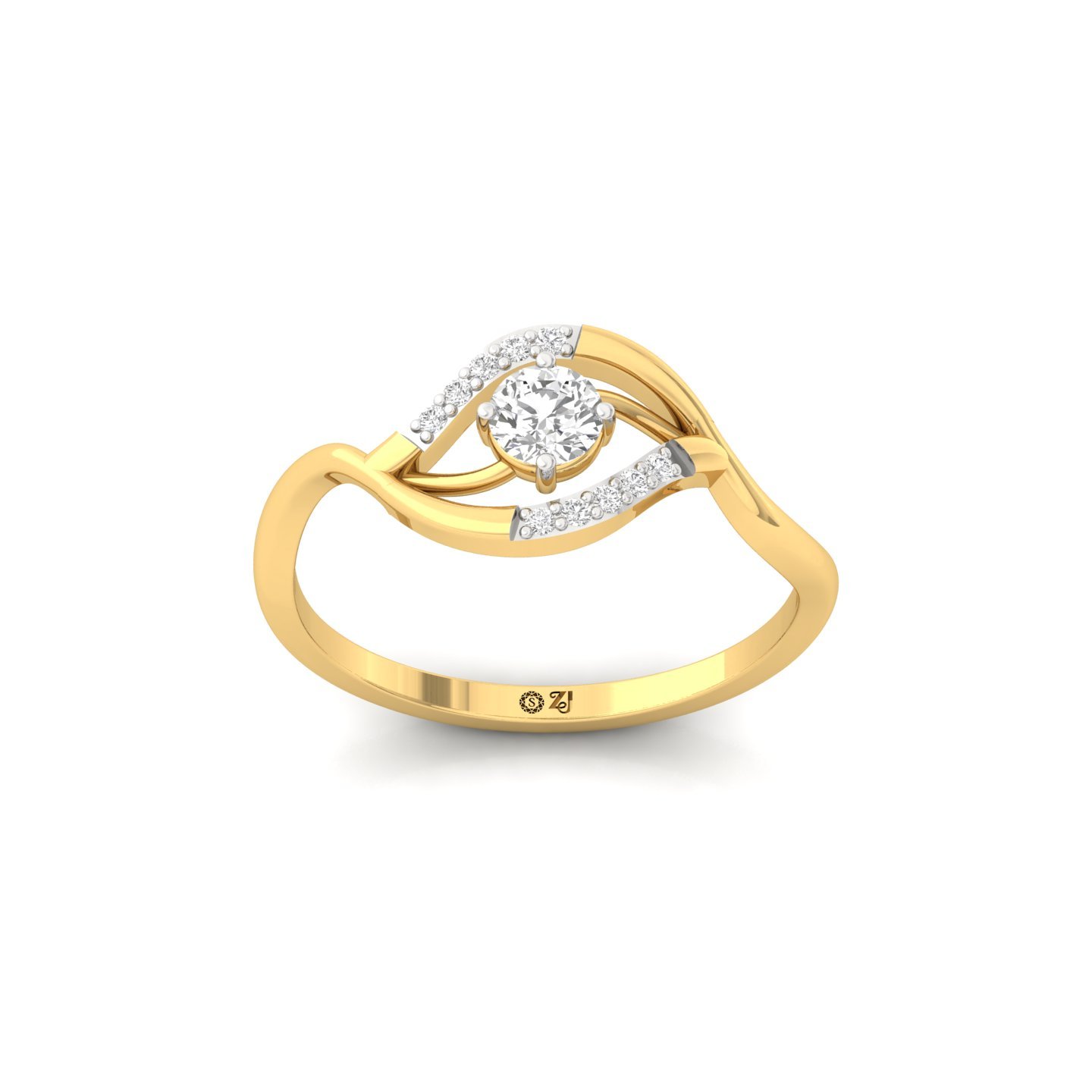 Wave Design Lab Grown Diamond Engagement Ring | Modern Round Cut Ring - Gold Main View