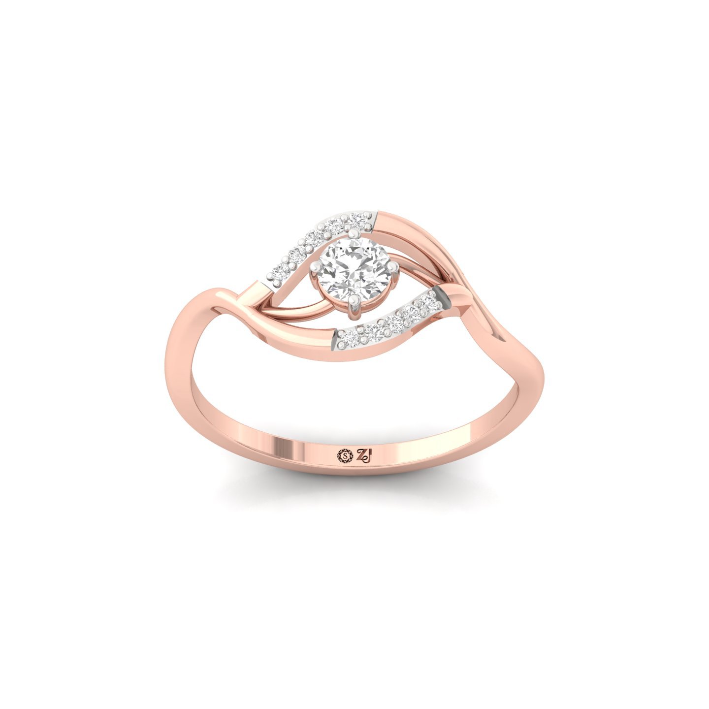 Wave Design Lab Grown Diamond Engagement Ring | Modern Round Cut Ring - Rose Gold Main View