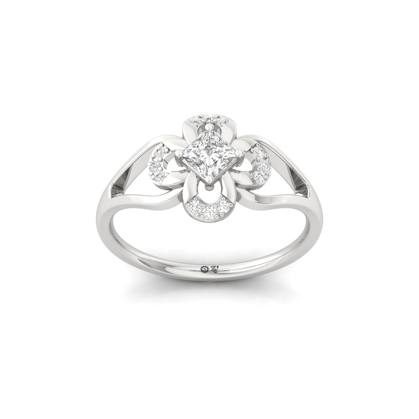 Princess Cut Lab Grown Diamond Floral Engagement Ring | Unique Vintage-Inspired Ring - Main View