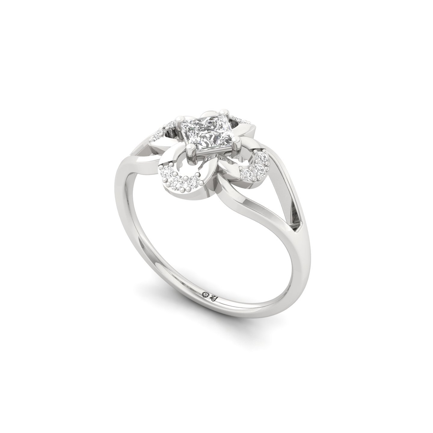 Princess Cut Lab Grown Diamond Floral Engagement Ring | Unique Vintage-Inspired Ring - View 2
