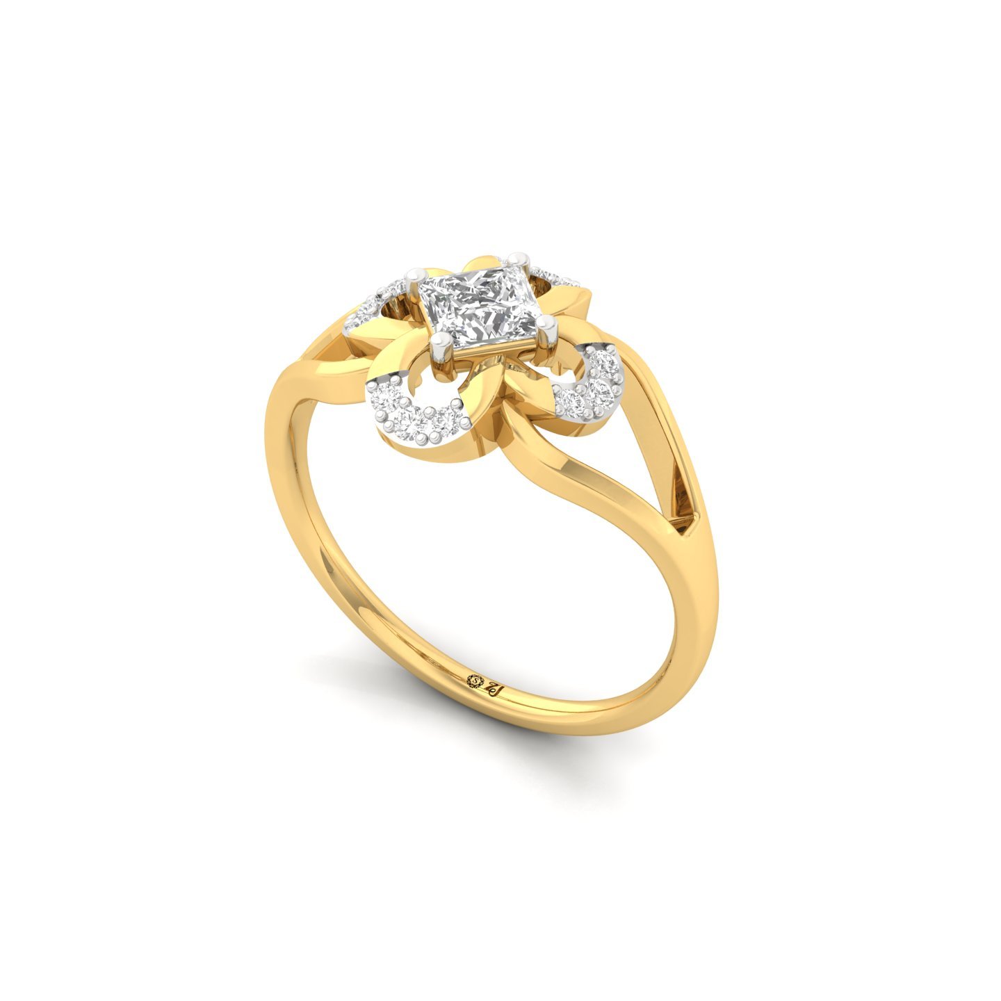Princess Cut Lab Grown Diamond Floral Engagement Ring | Unique Vintage-Inspired Ring - View 2