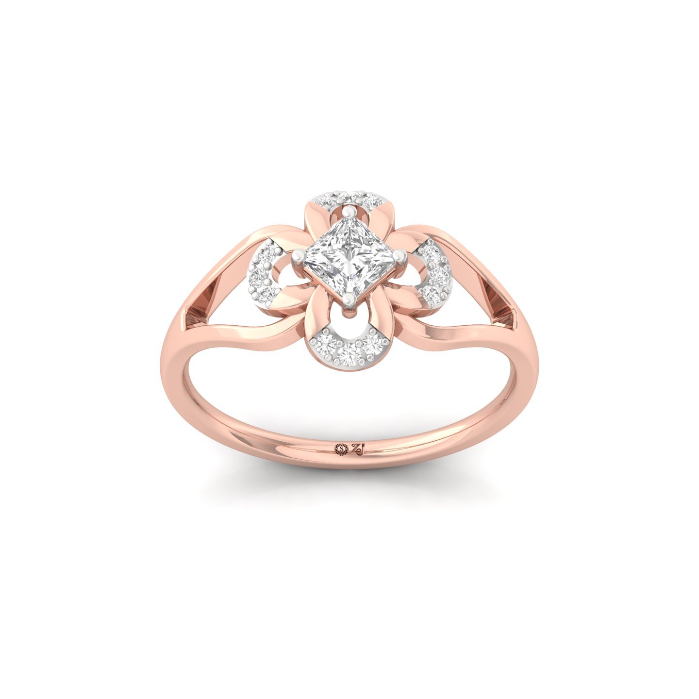 Princess Cut Lab Grown Diamond Floral Engagement Ring | Unique Vintage-Inspired Ring - Rose Gold Main View