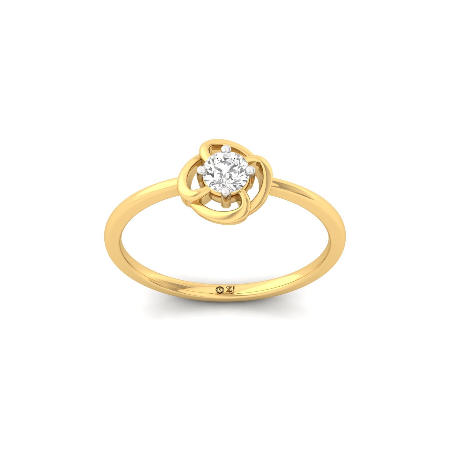 Floral Solitaire Lab Grown Diamond Engagement Ring | Minimalist Promise Ring - Gold Main View