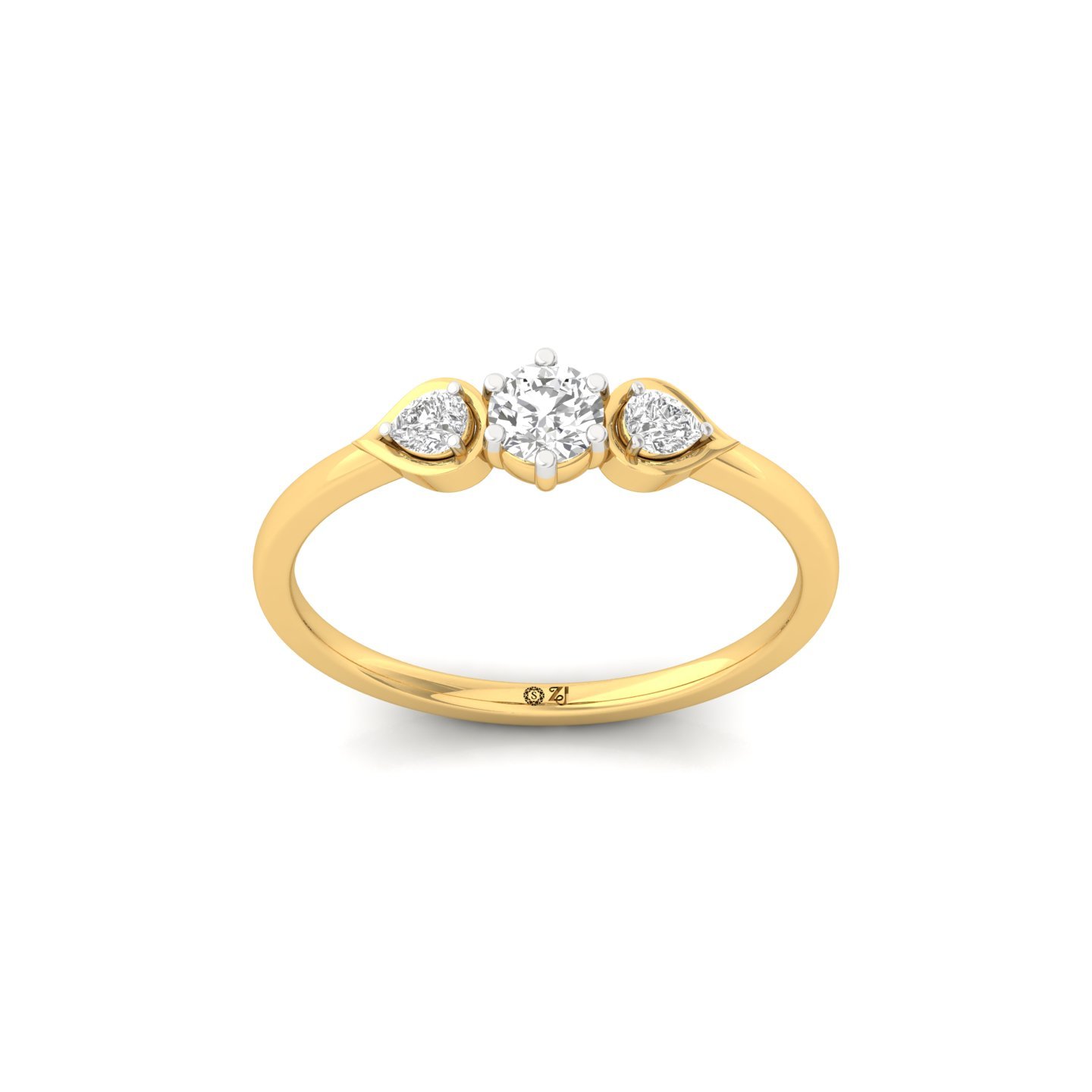 Three Stone Diamond Engagement Ring | Lab Grown Diamond Promise Ring - Gold Main View