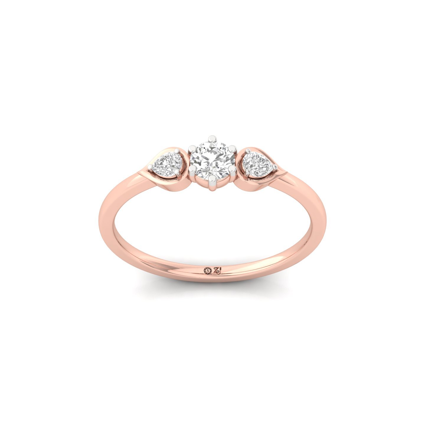 Three Stone Diamond Engagement Ring | Lab Grown Diamond Promise Ring - Rose Gold Main View