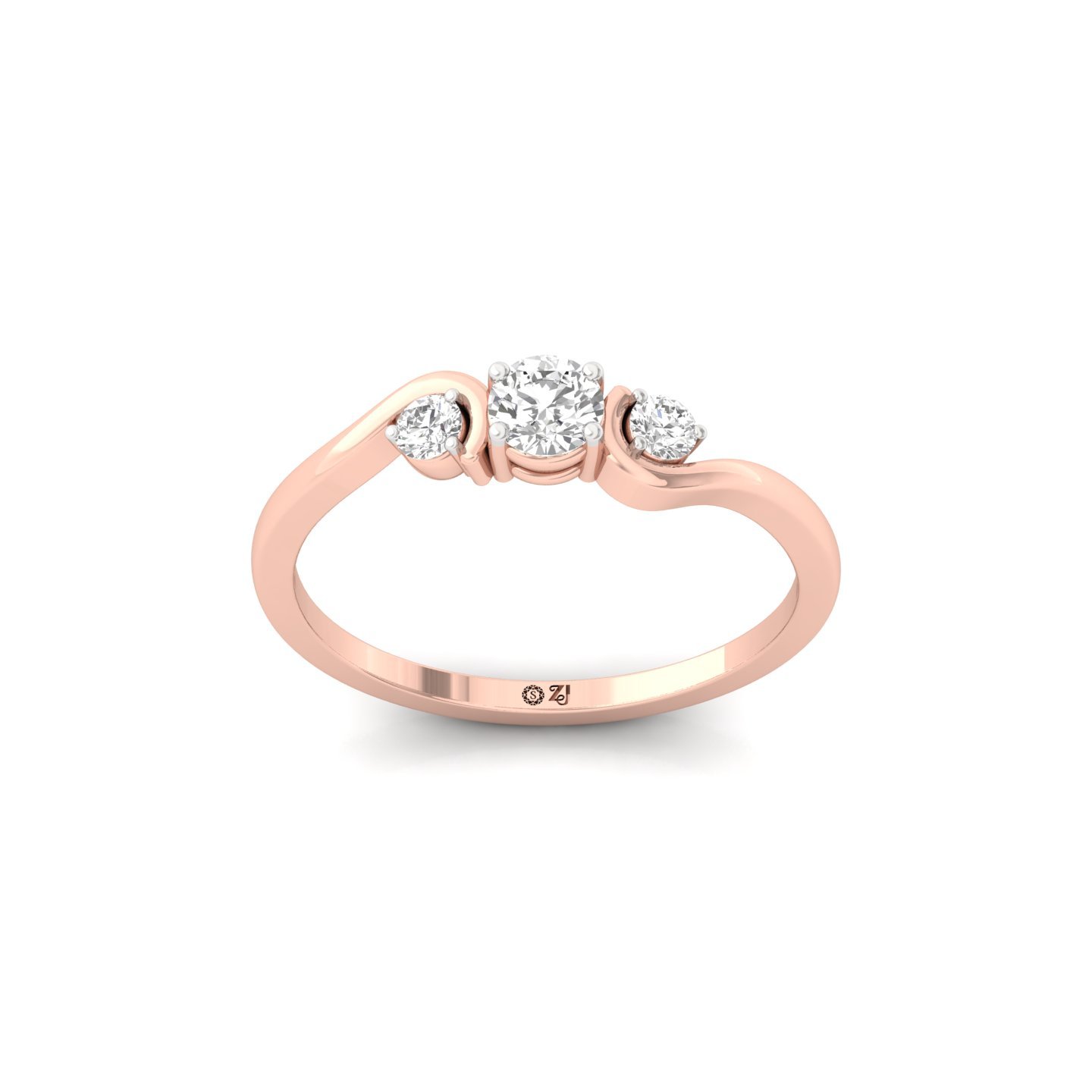 Round Cut Three Stone Diamond Engagement Ring | Classic Lab Grown CVD Diamond Ring | 925 Silver | 10K | 14K | 18K - Rose Gold Main View