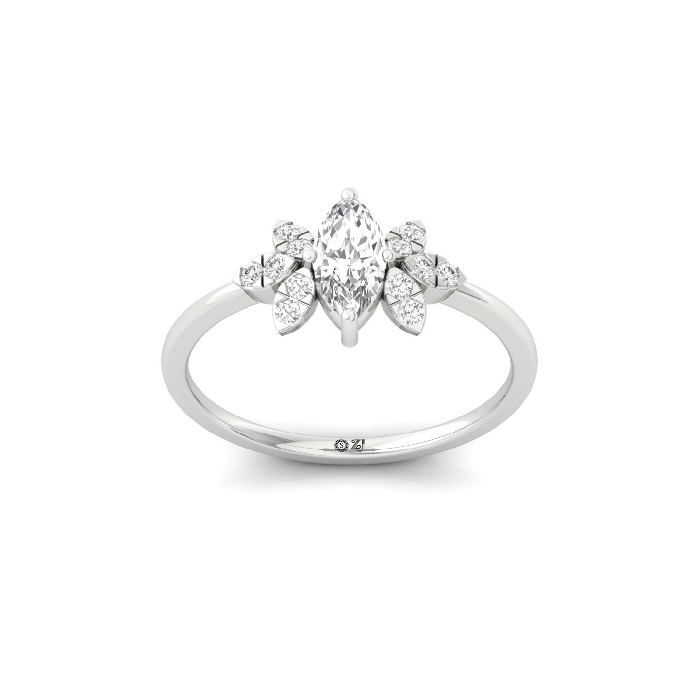 Marquise Cut Diamond Cluster Engagement Ring | Elegant Lab Grown CVD Diamond Ring | 925 Silver | 10K | 14K | 18K - Main View