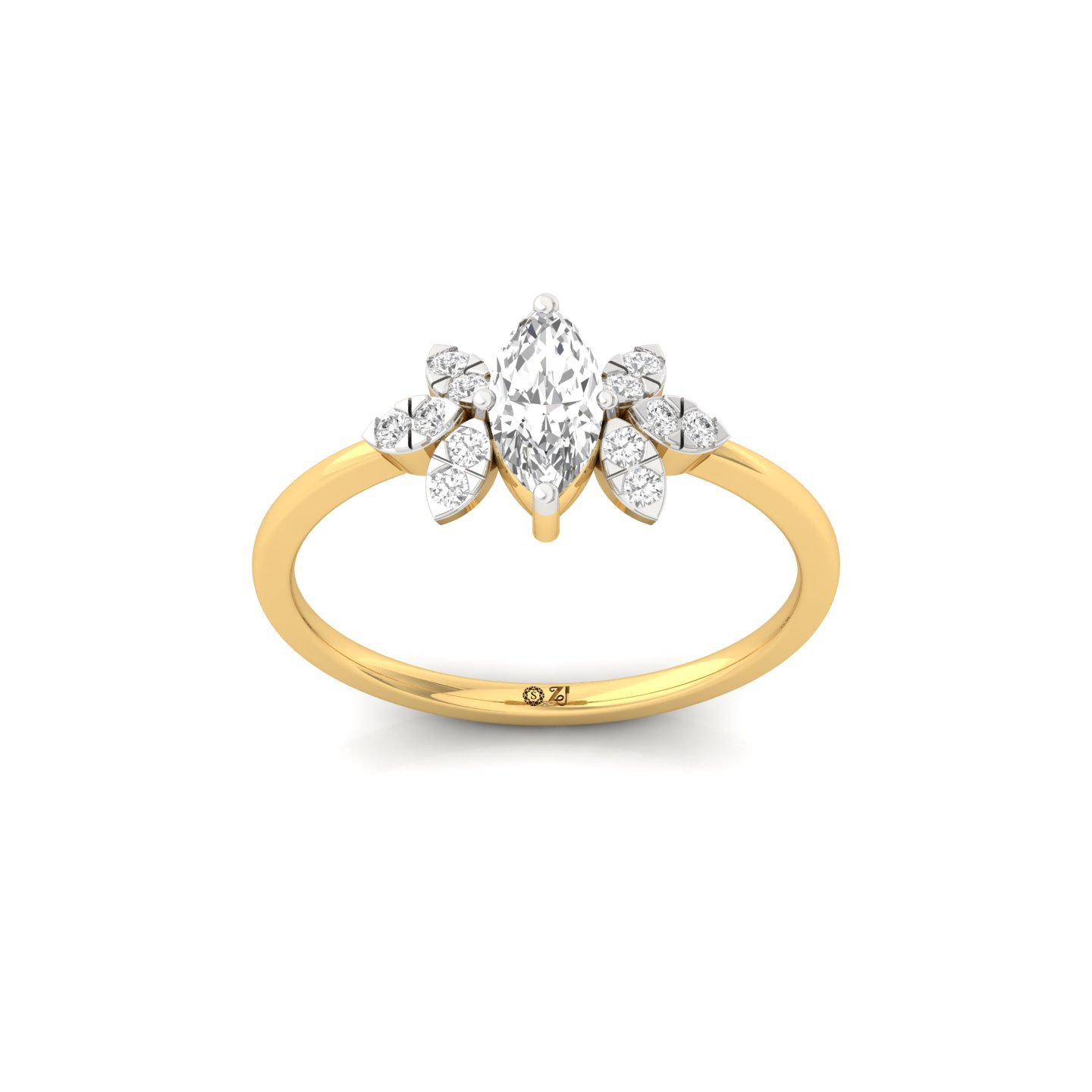 Marquise Cut Diamond Cluster Engagement Ring | Elegant Lab Grown CVD Diamond Ring | 925 Silver | 10K | 14K | 18K - Gold Main View